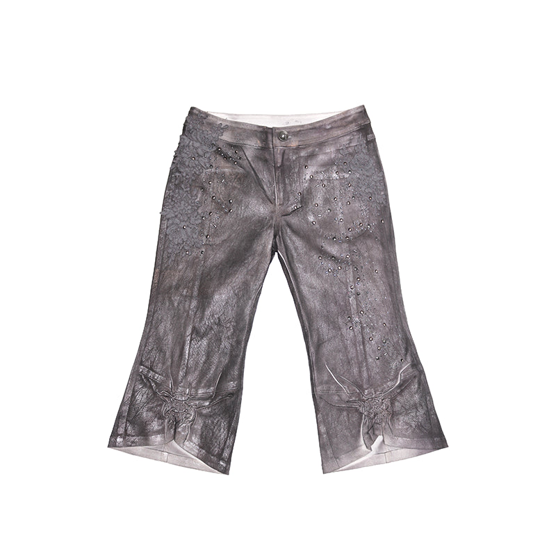 Update OPEN AESTHETIC Silver Crinkle Embroidered Denim Shorts