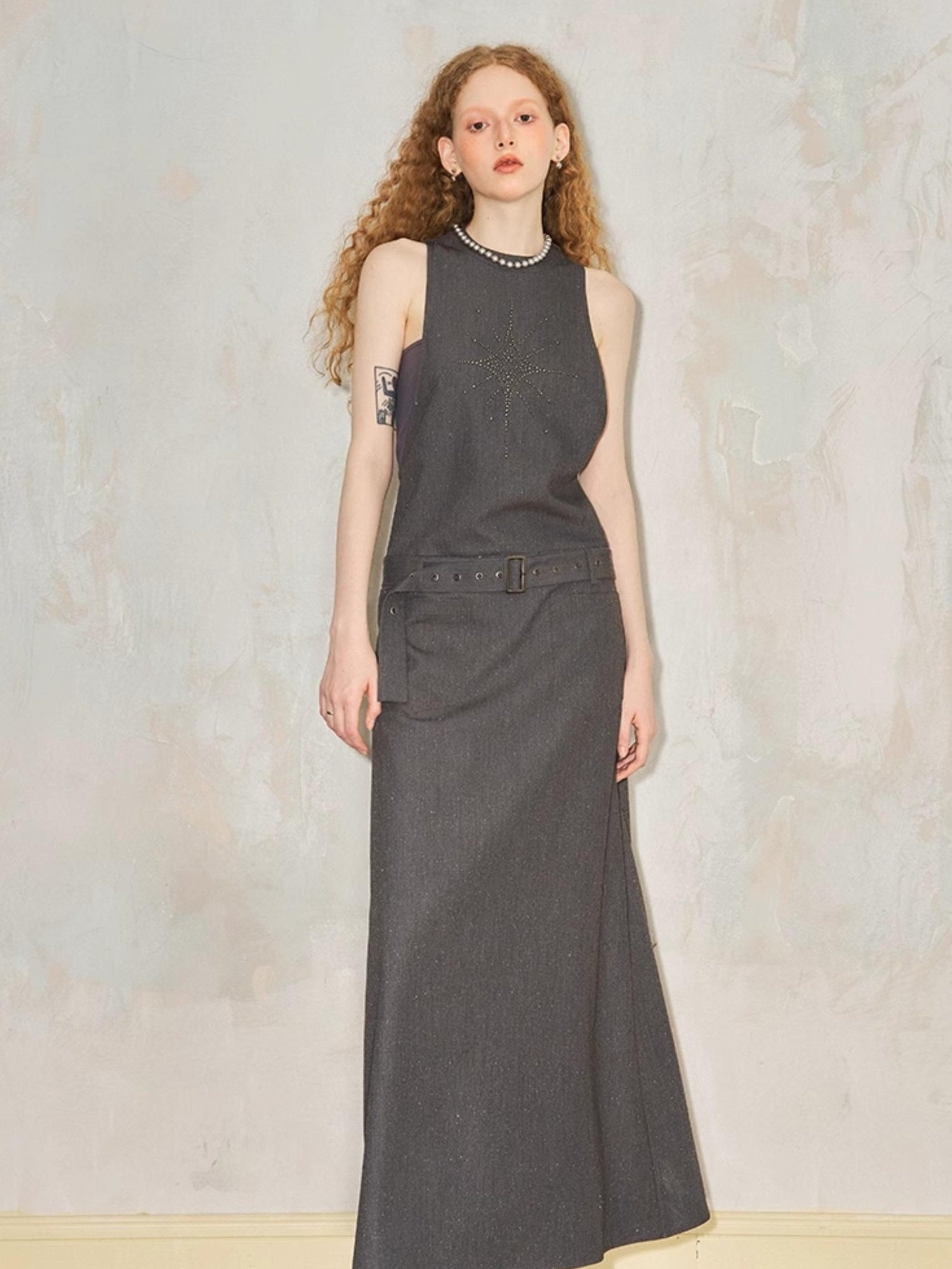 DIDDI MODA Silver Starry Halter Maxi Dress With Metallic Studs