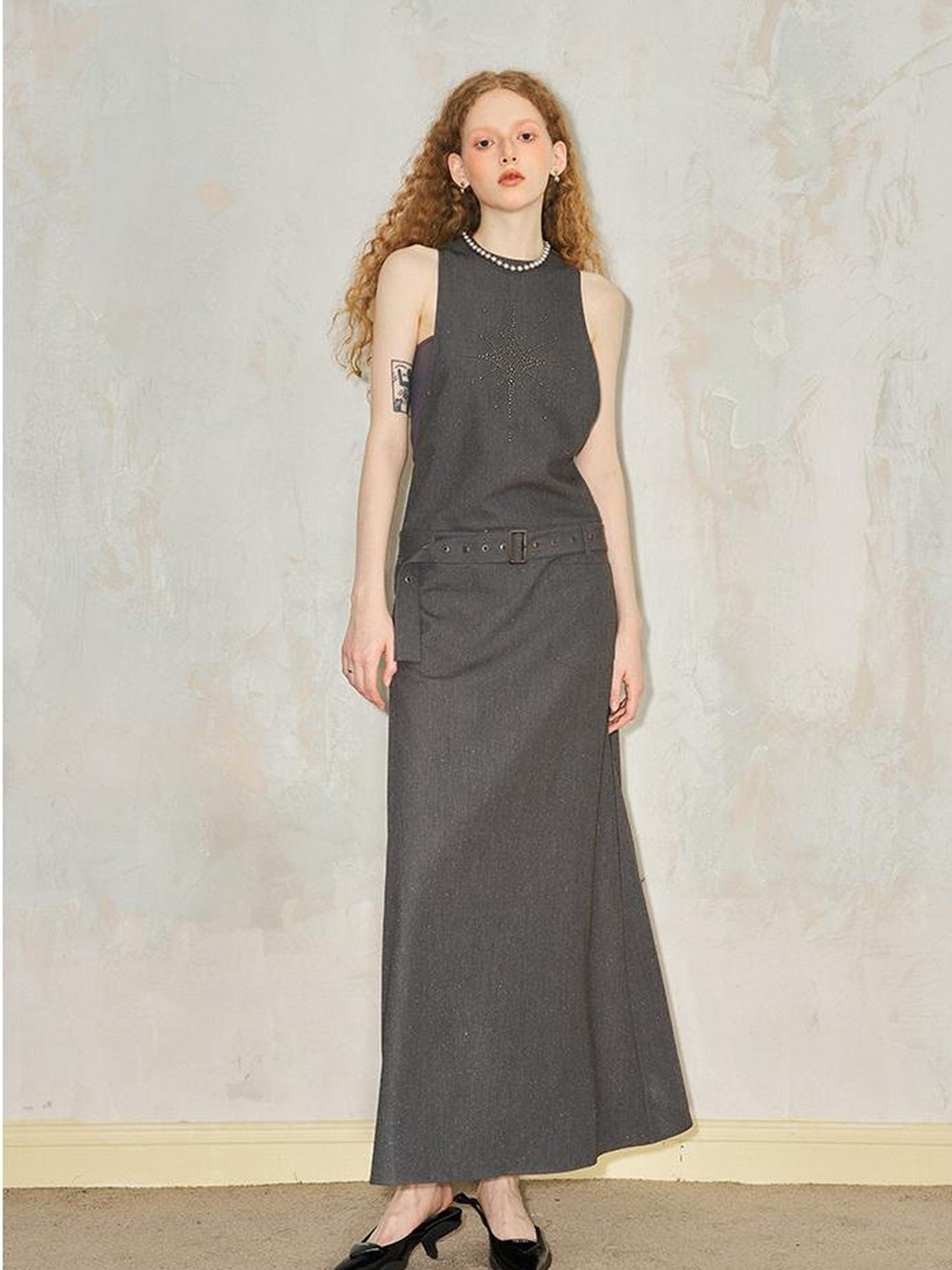 DIDDI MODA Silver Starry Halter Maxi Dress With Metallic Studs