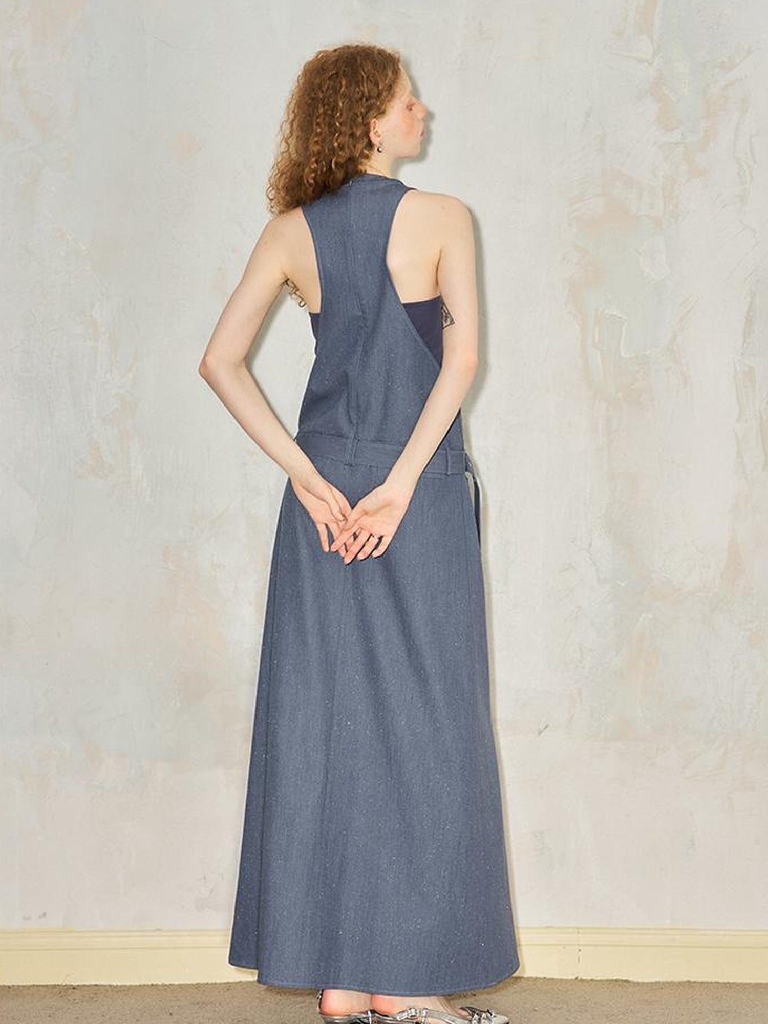 DIDDI MODA Silver Starry Halter Maxi Dress With Metallic Studs