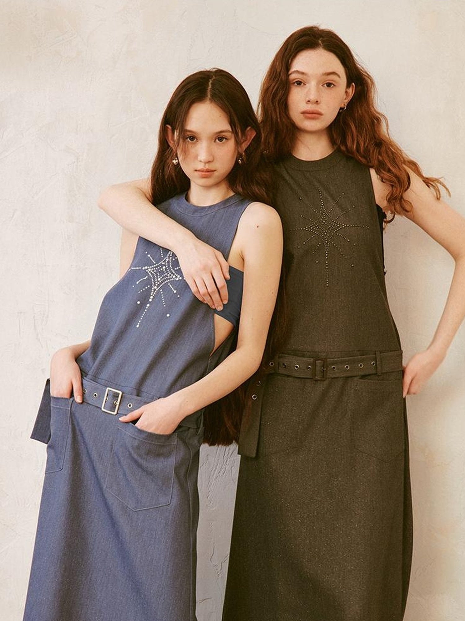 DIDDI MODA Silver Starry Halter Maxi Dress With Metallic Studs