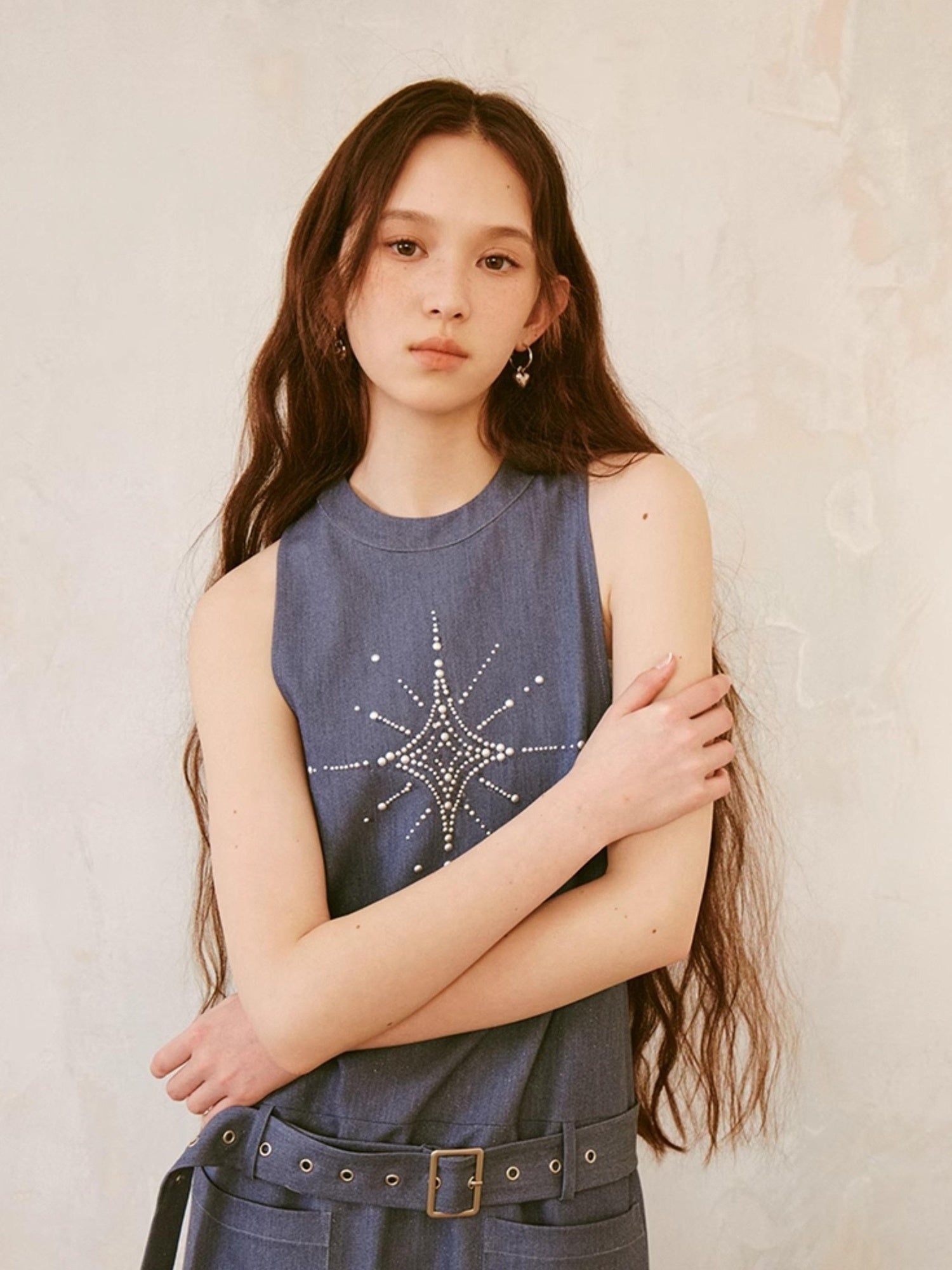 DIDDI MODA Silver Starry Halter Maxi Dress With Metallic Studs