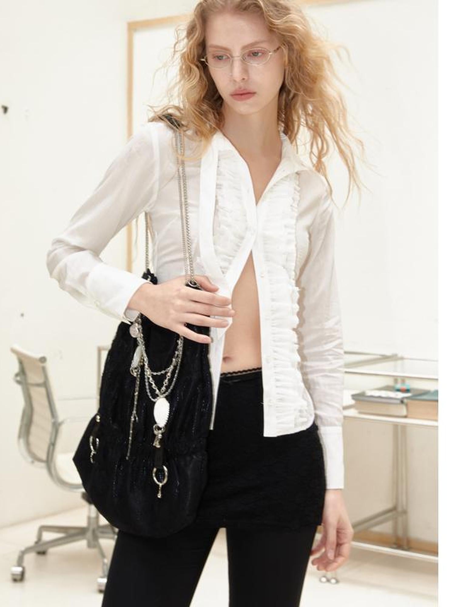 2th Desire Silver White Chain Crossbody Cloud Bag Lace Bucket Bags