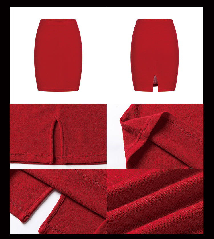 Update Anti Being General Red Lace Long Sleeve Knit With Asymmetric Pencil Skirt Set