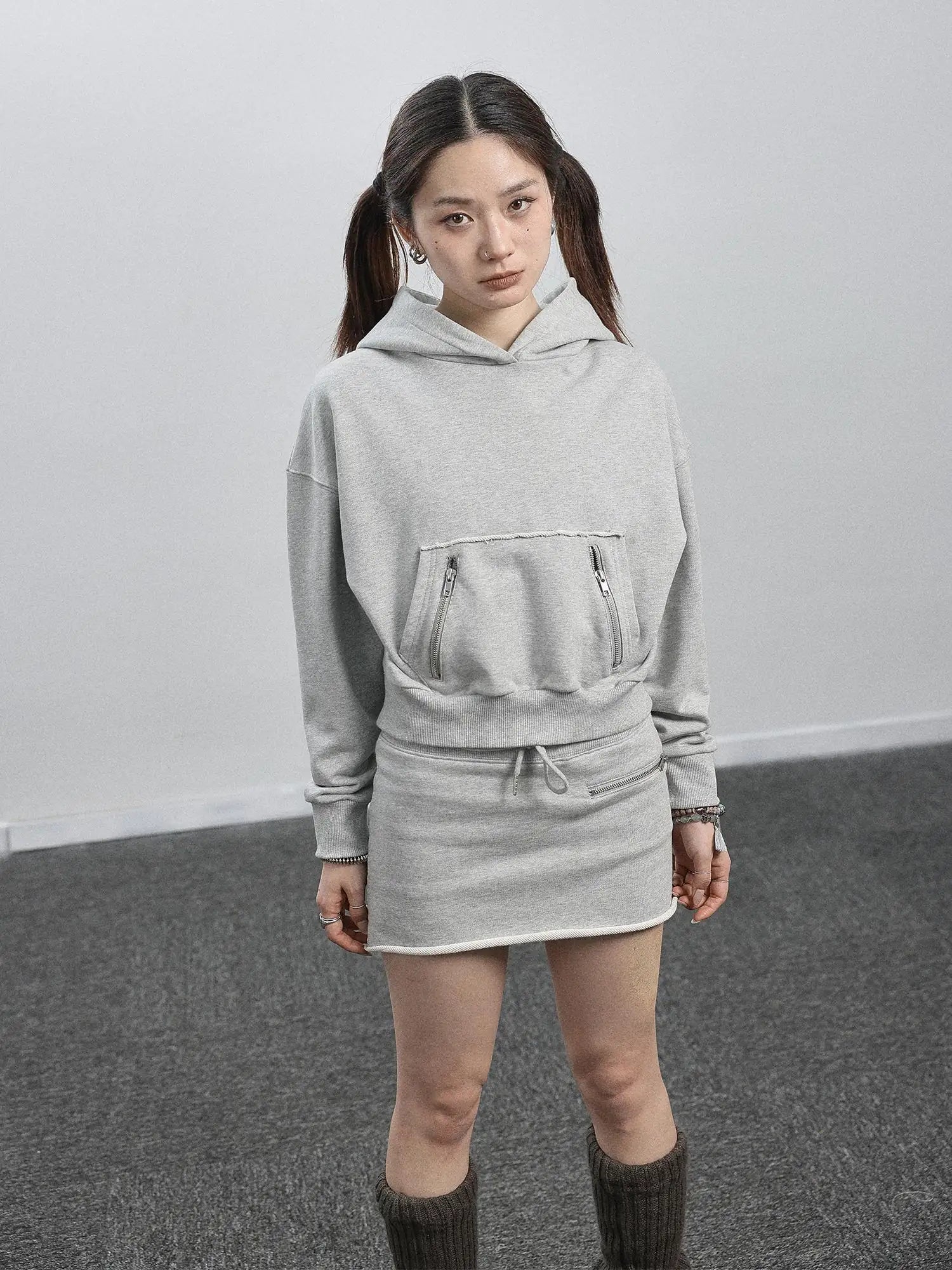 Achihara Hooded Zip Up Sweatshirt & Skirt Set