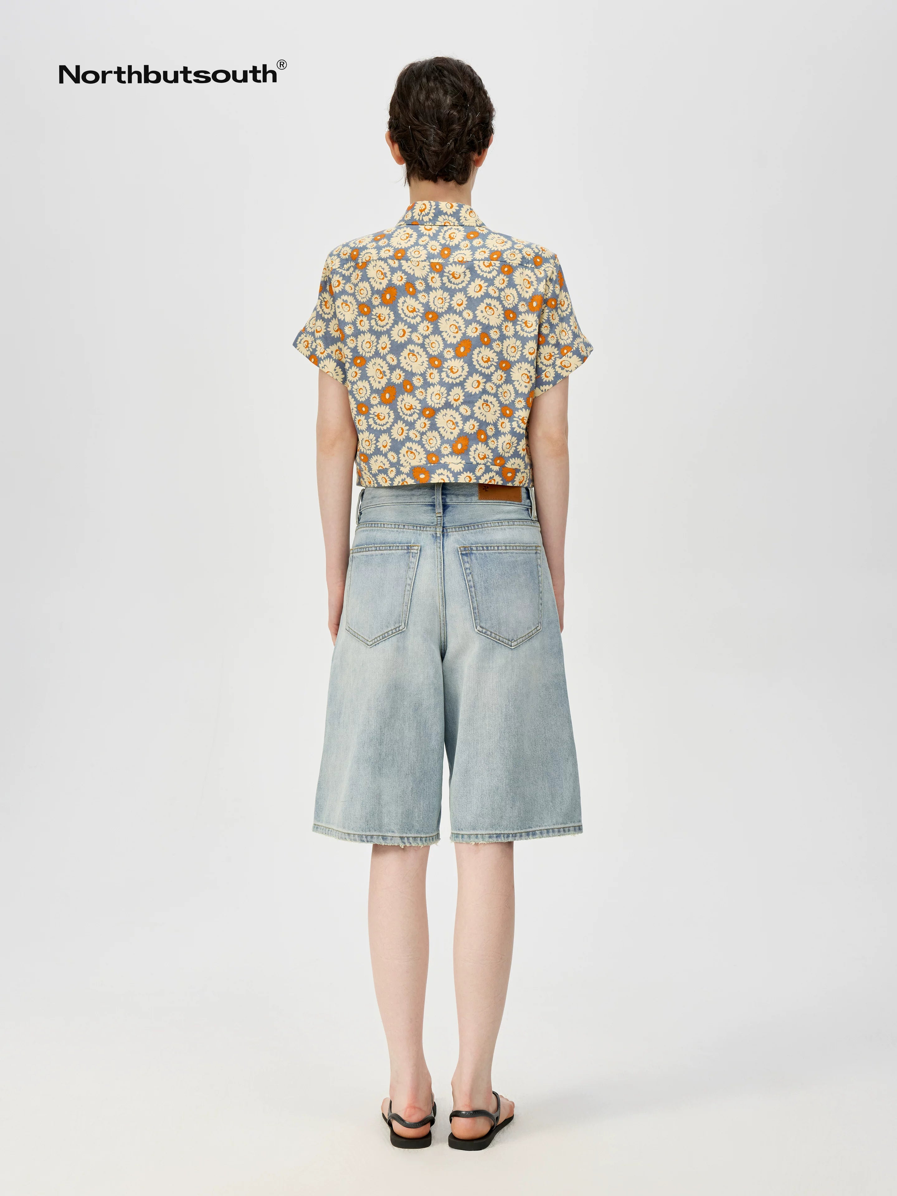 Sky Blue Classic Wash Mid Low Waist Denim Shorts