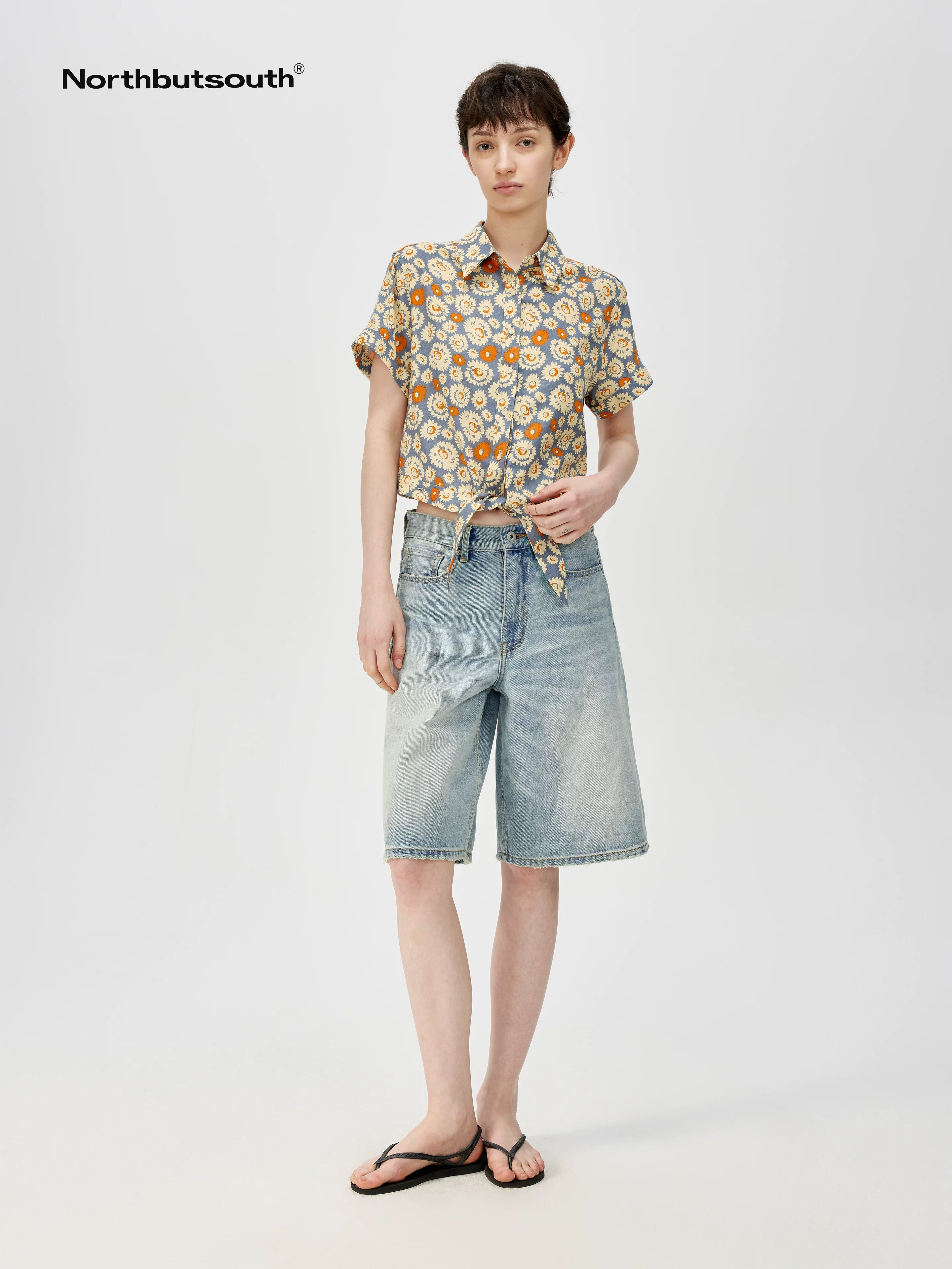 Sky Blue Classic Wash Mid Low Waist Denim Shorts