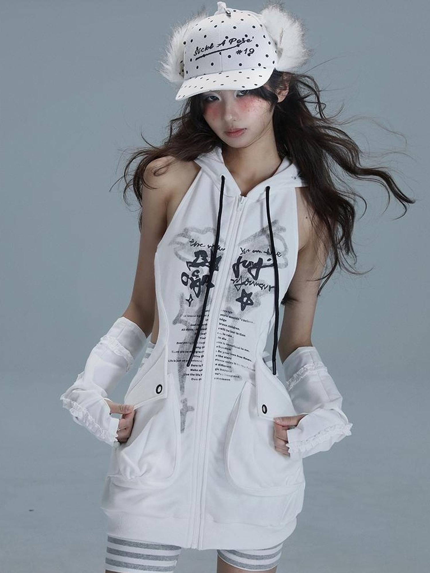 WSW WUSHENWU Sleepy Hollow Punk Cutout Hoodie Dress Set