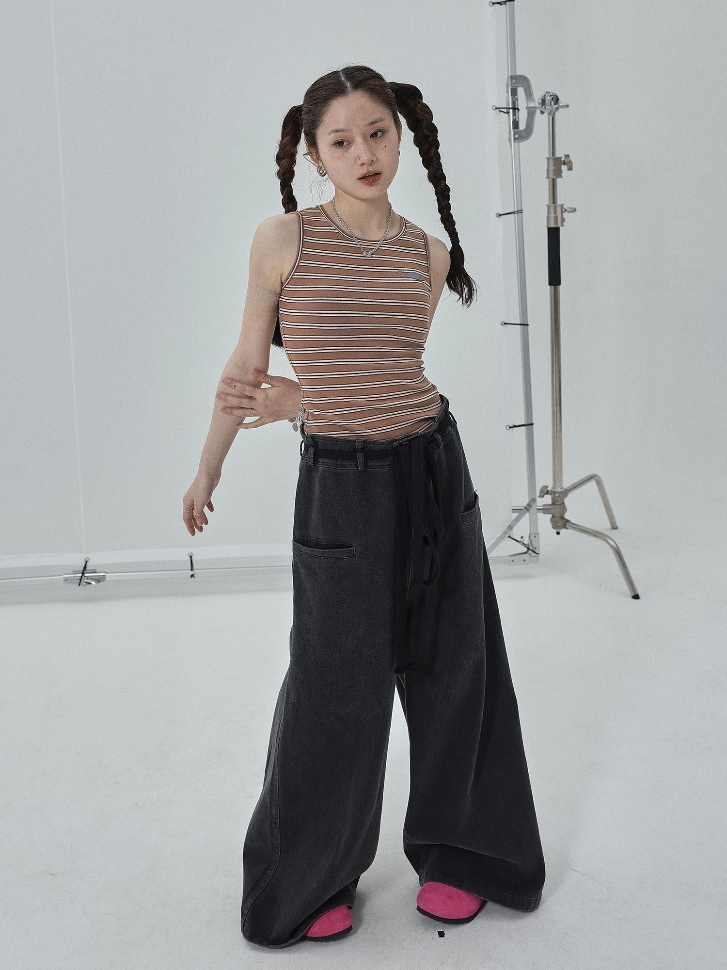 Achihara Sleeveless Striped Cotton Tank Top For Women Summer Fall Layering Essential