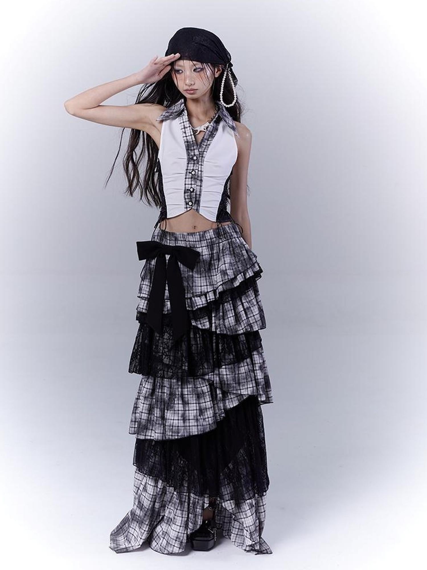 WSW WUSHENWU Slim Fit Checkered Spliced Shirt With Contrast Detailing