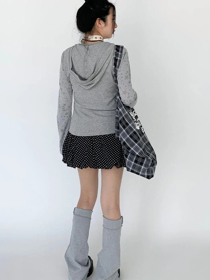 Slim Fit Hooded Round Neck Printed Patchwork T-Shirt
