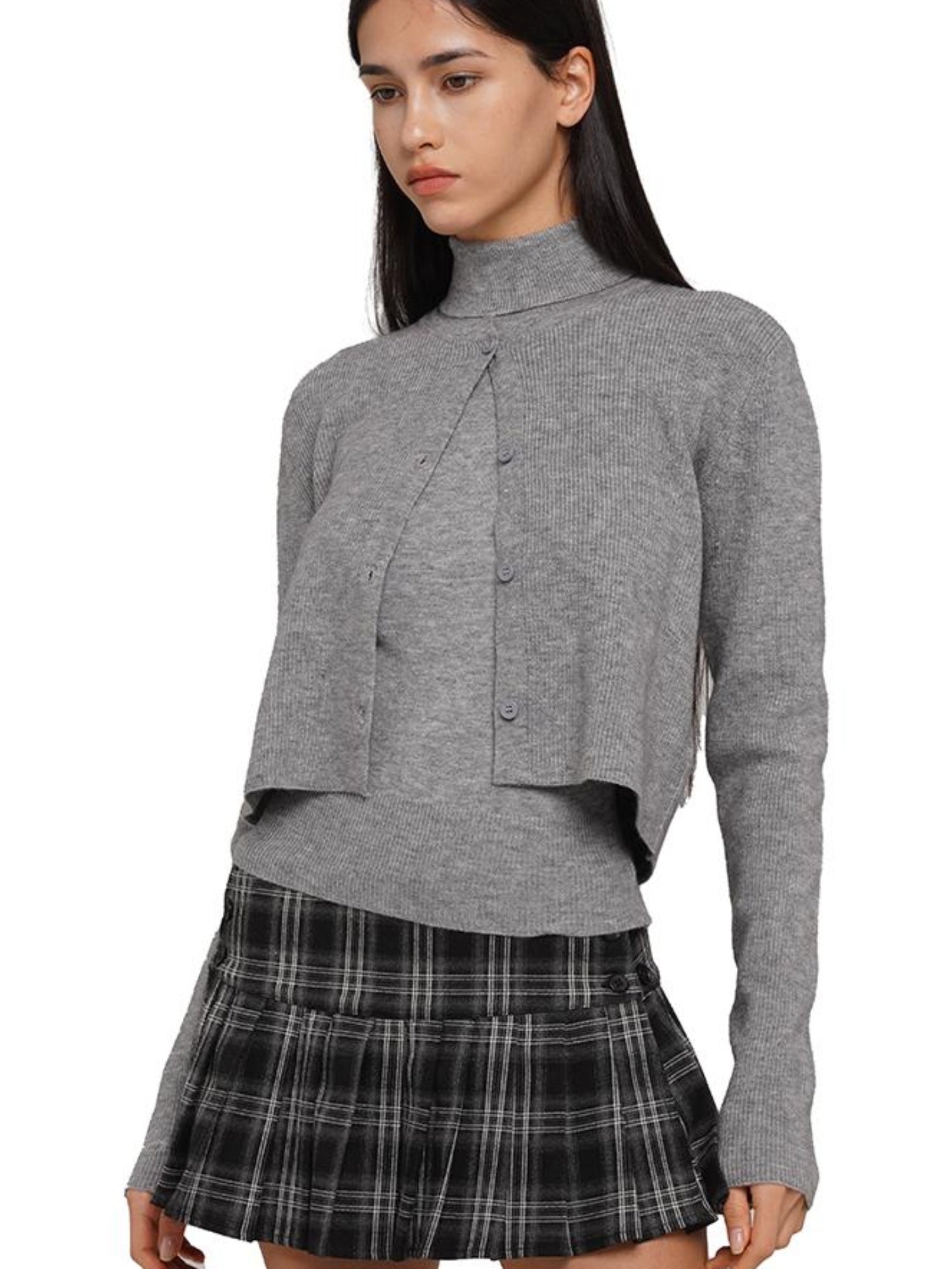 SweetChilling Soft Knit Sleeveless High-Neck Crop Top & Cardigan Set Sweaters
