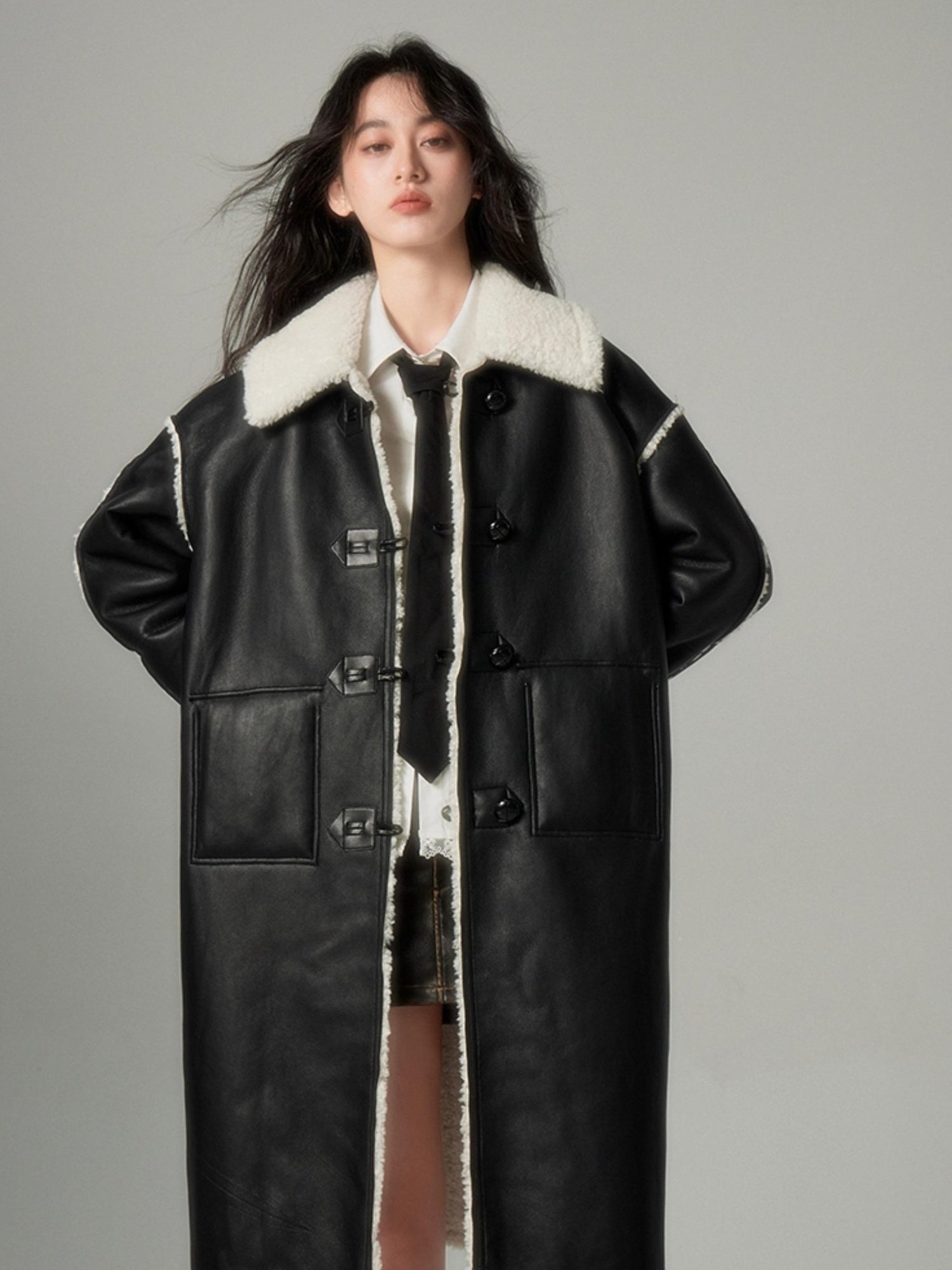 DIDDI MODA Soft Lamb Fur Leather Reversible Coat