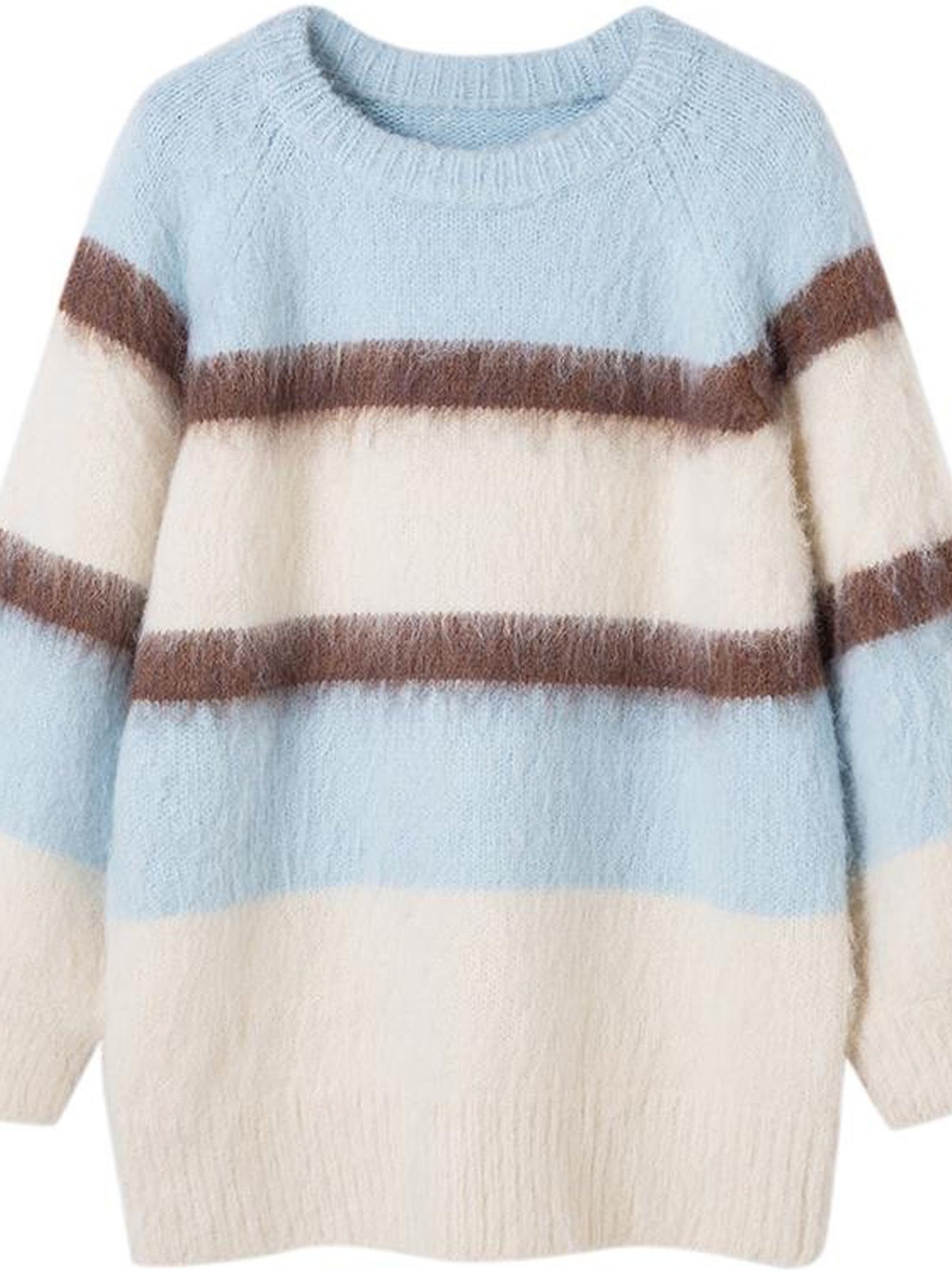 DIDDI MODA Soft Striped Knit Sweater With Colorblock Shoulder Cutout