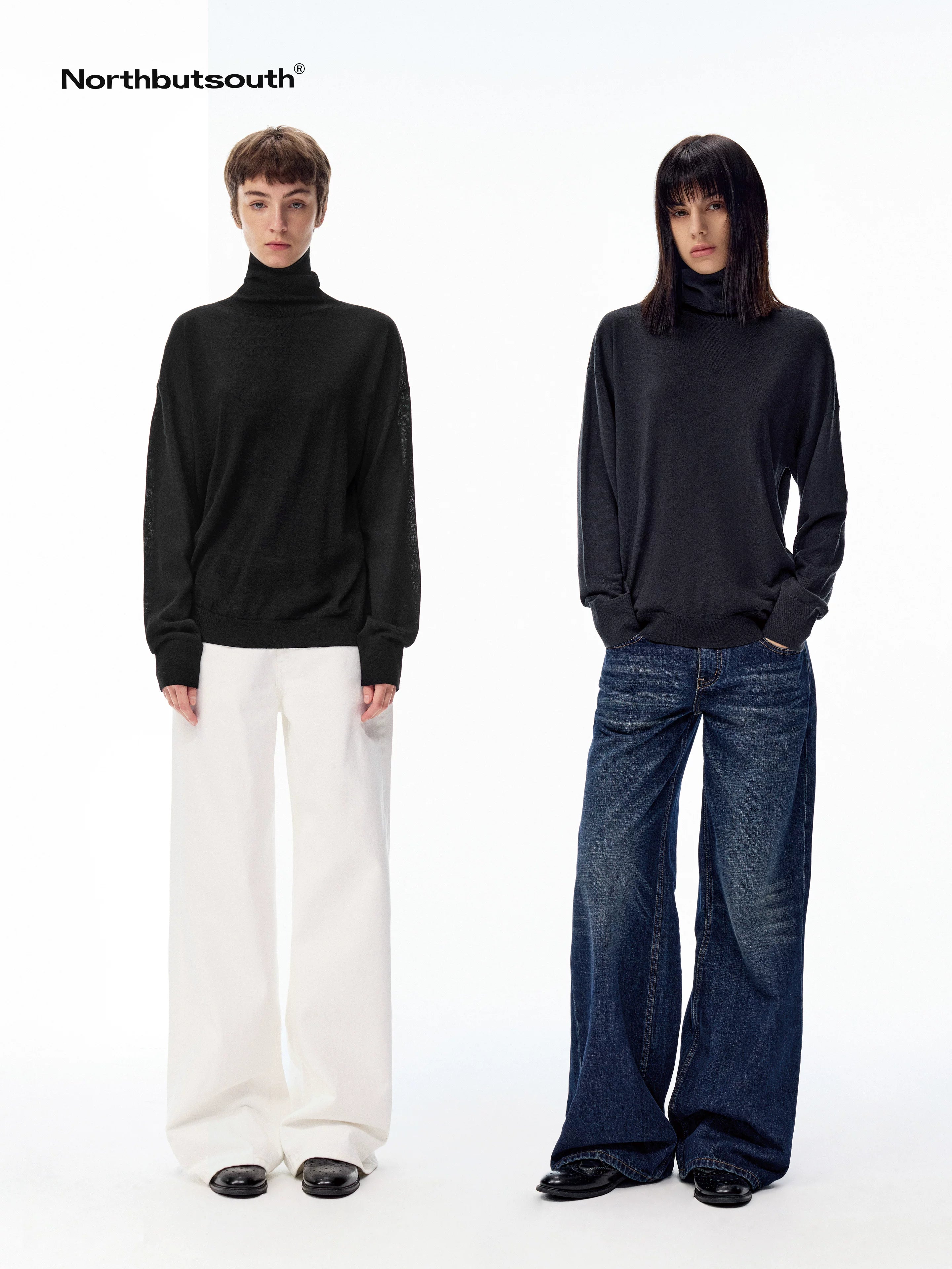 Solid High Neck Layering Loose Fit Women&