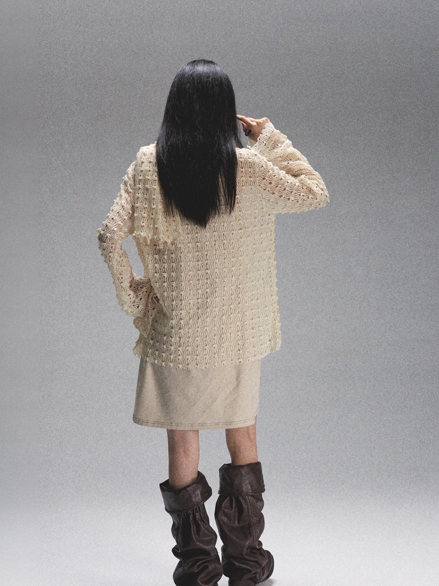 NONAME SPACE Spaca Mesh Shoulder Top With Free Scarf