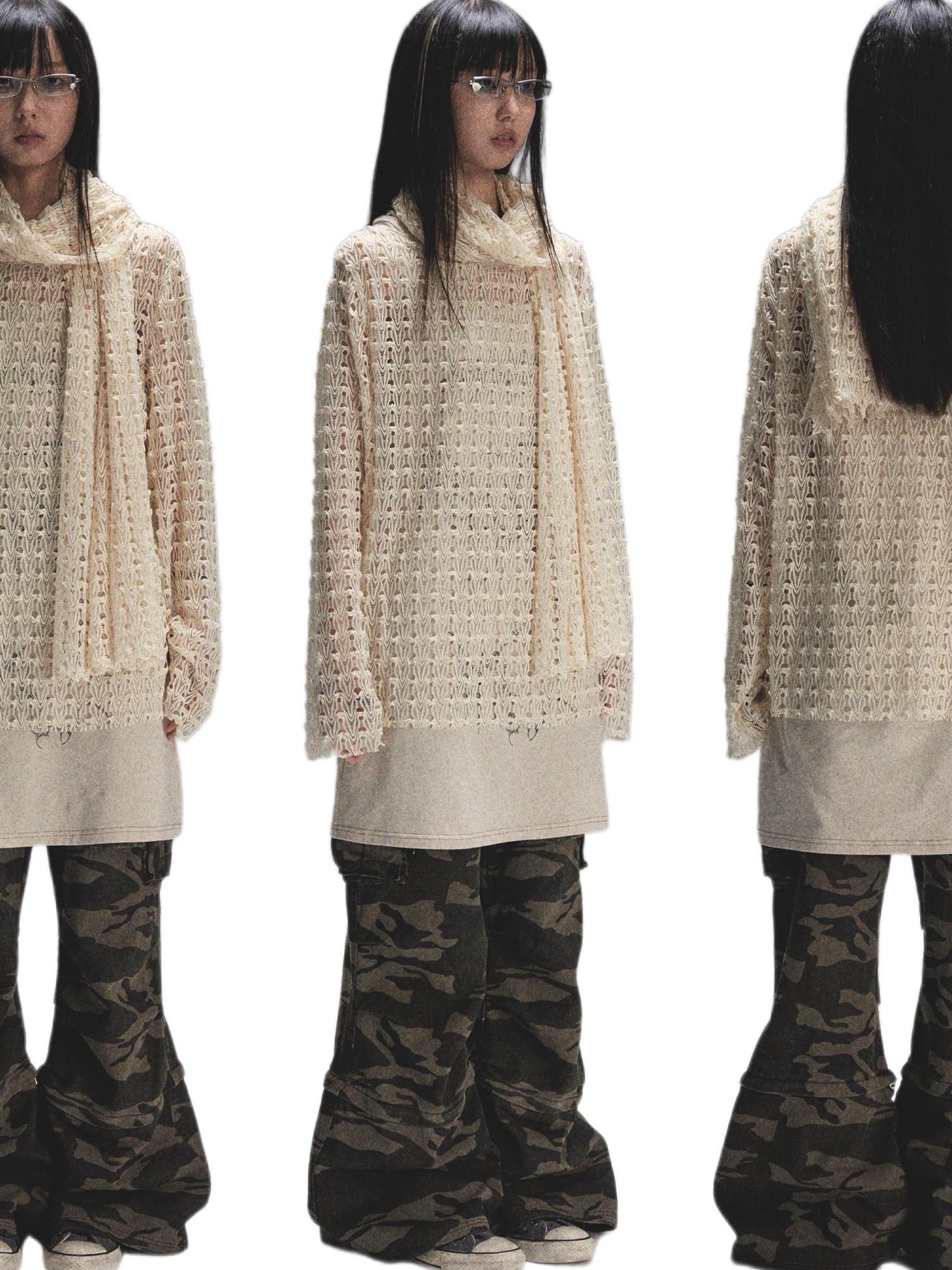 NONAME SPACE Spaca Mesh Shoulder Top With Free Scarf