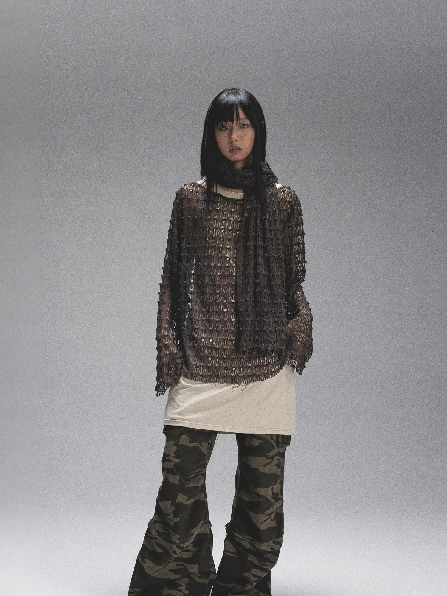 Spaca Mesh Shoulder Top With Free Scarf