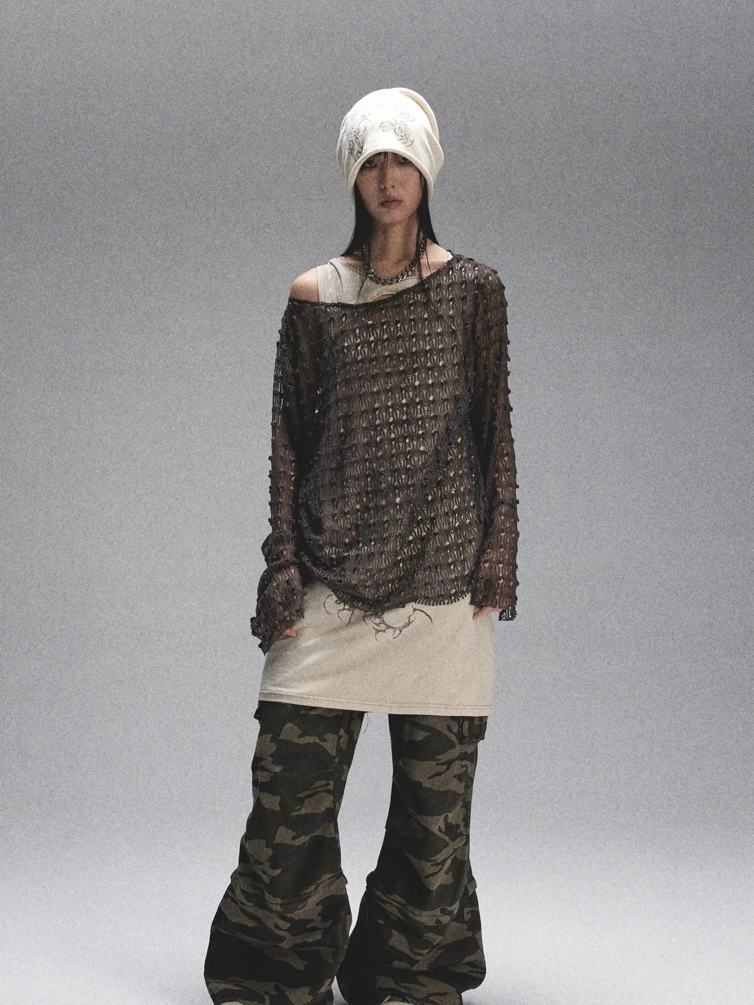 Spaca Mesh Shoulder Top With Free Scarf