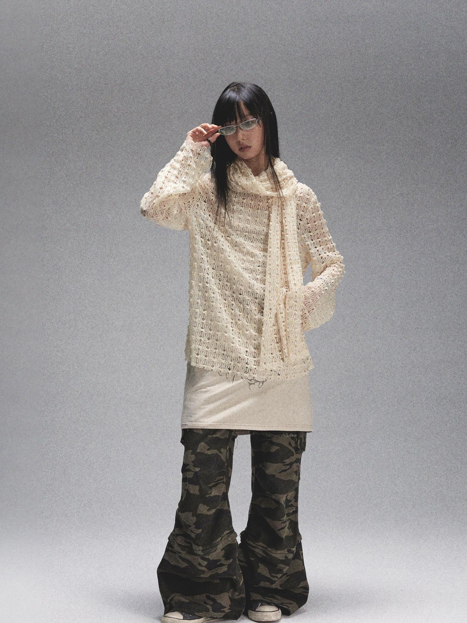 NONAME SPACE Spaca Mesh Shoulder Top With Free Scarf