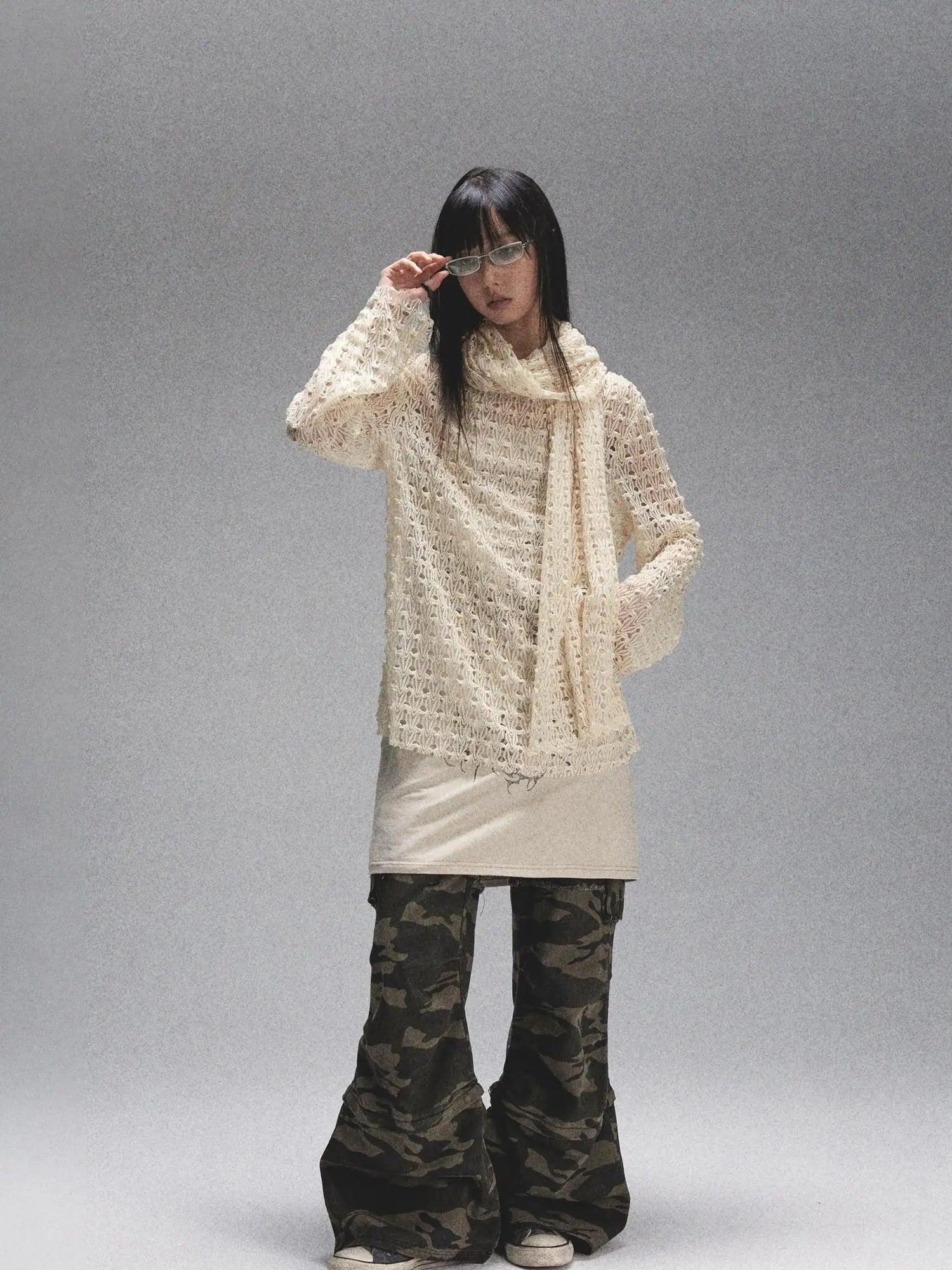 Spaca Mesh Shoulder Top With Free Scarf