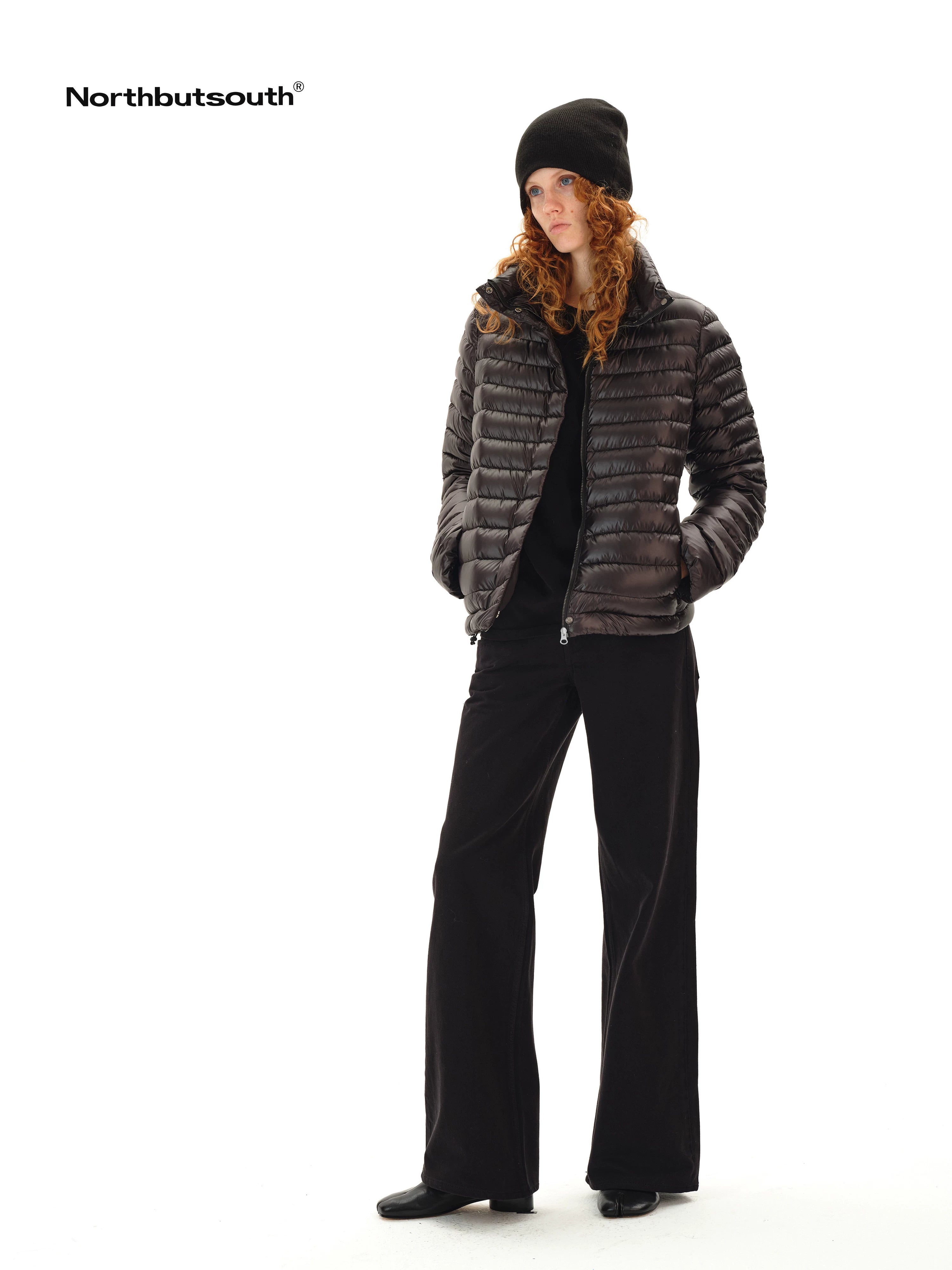 Space Ribbed Stand Collar Women&