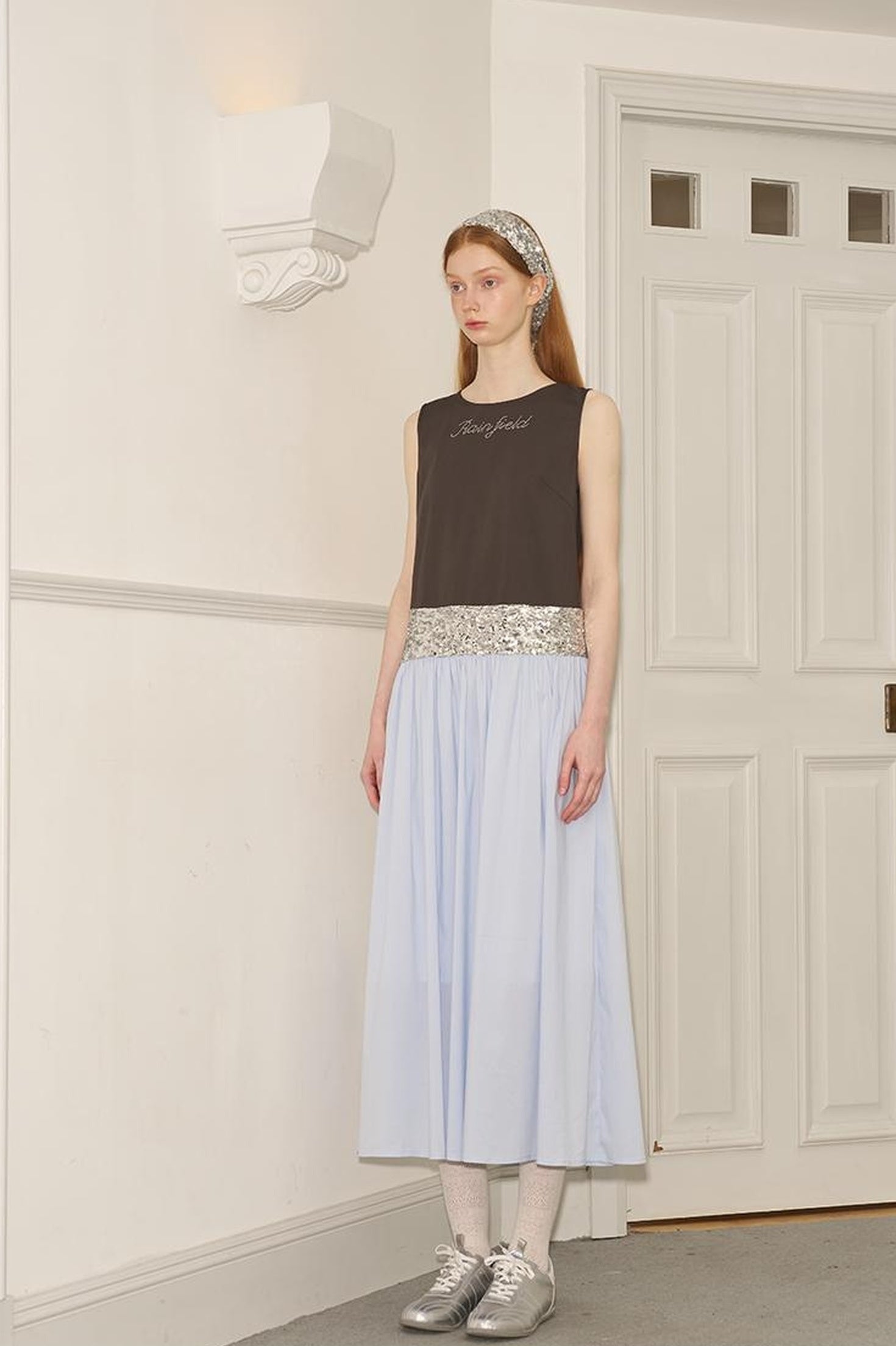DIDDI MODA Sparkle Trimmed Colorblock Sleeveless Shift Dress