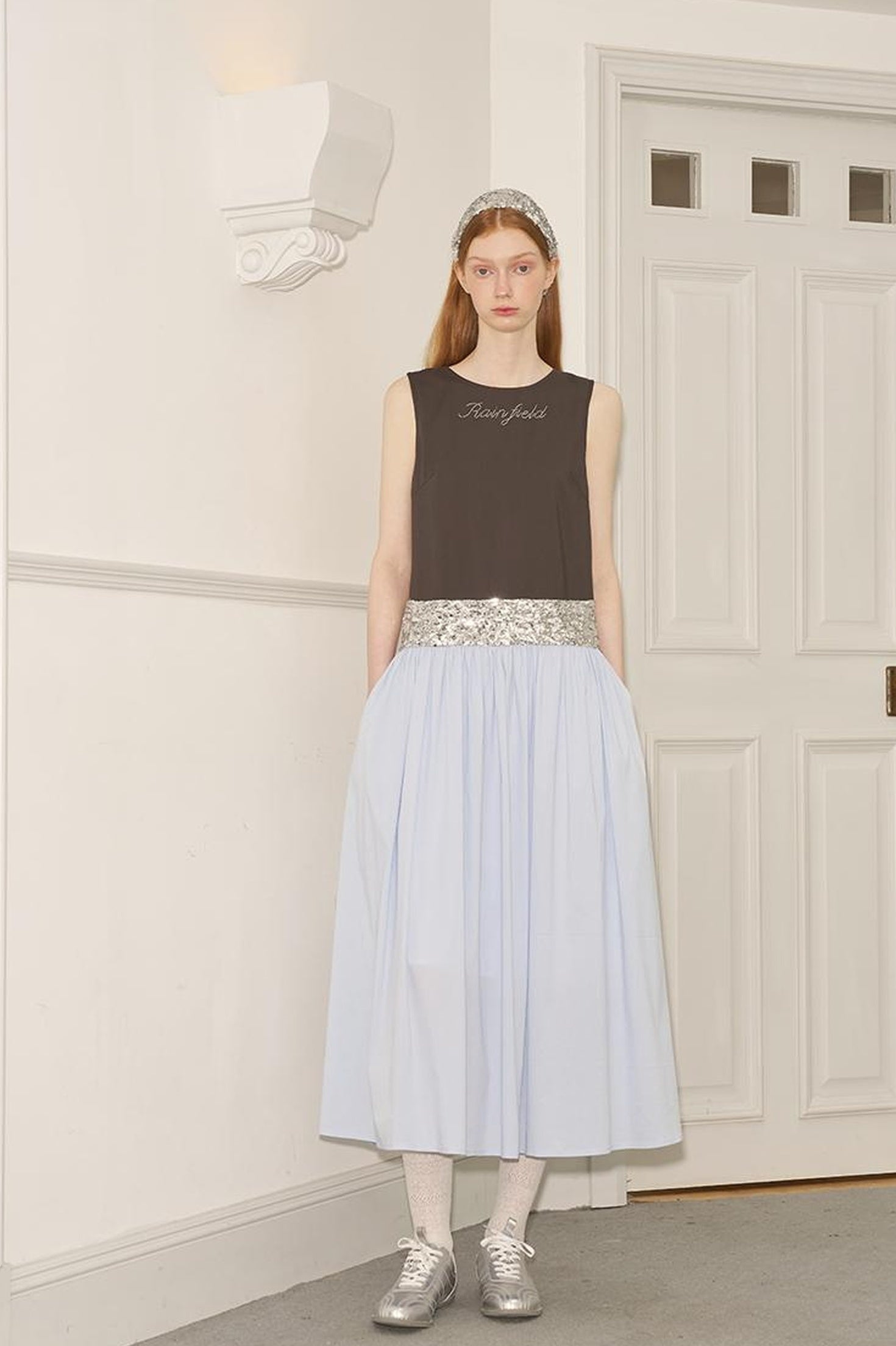 DIDDI MODA Sparkle Trimmed Colorblock Sleeveless Shift Dress