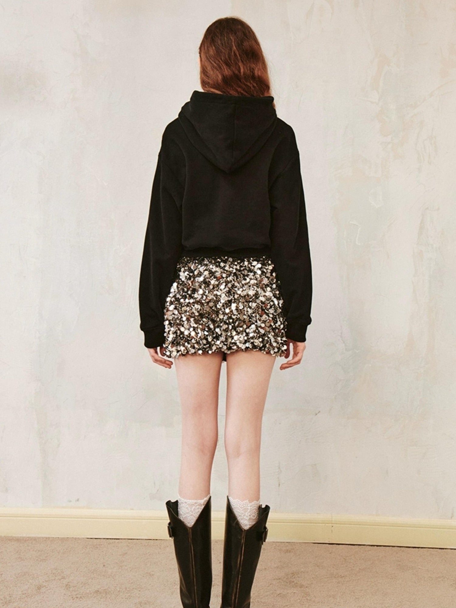 DIDDI MODA Sparkling Diamond Print Cropped Hoodie