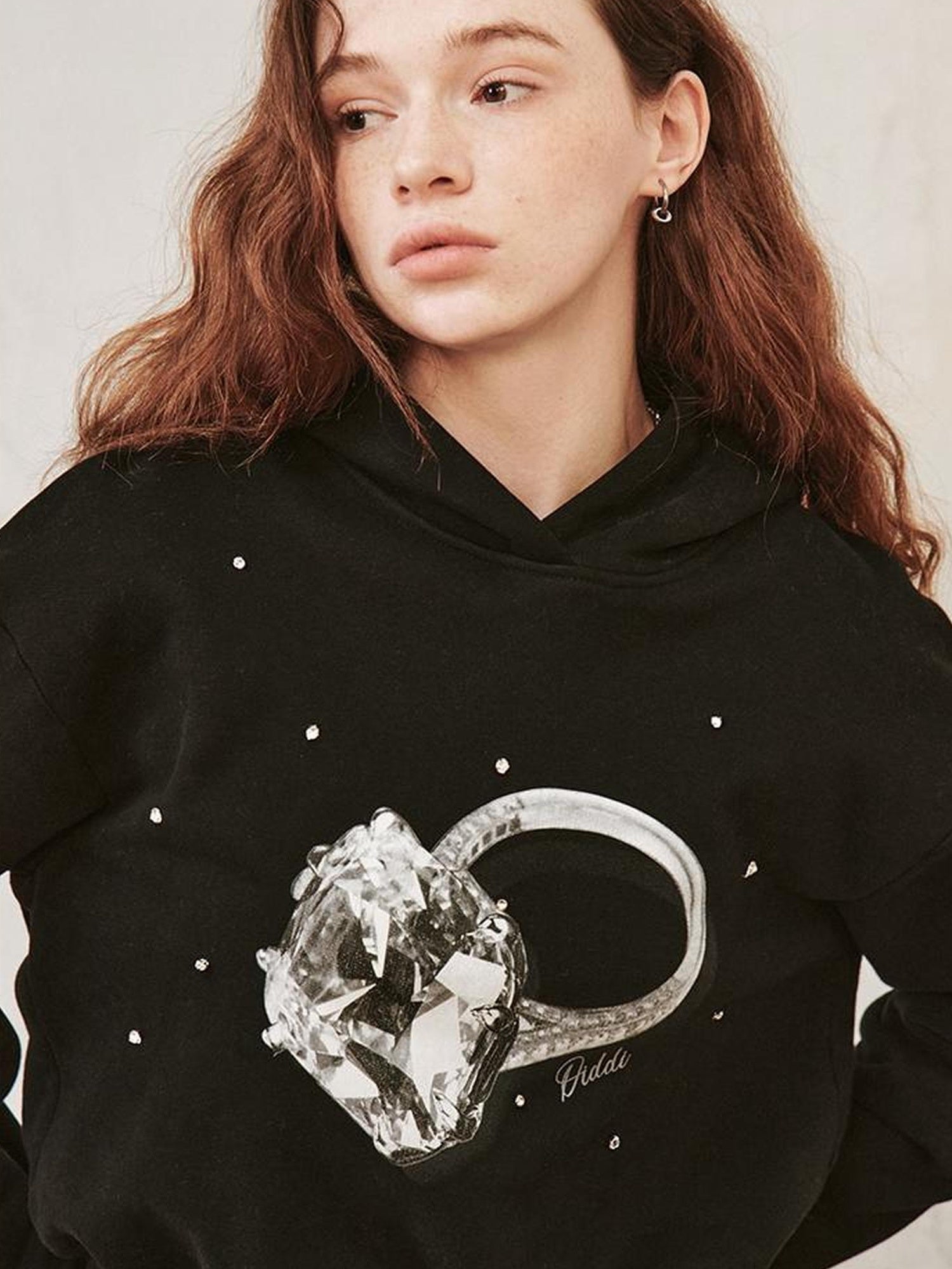 DIDDI MODA Sparkling Diamond Print Cropped Hoodie