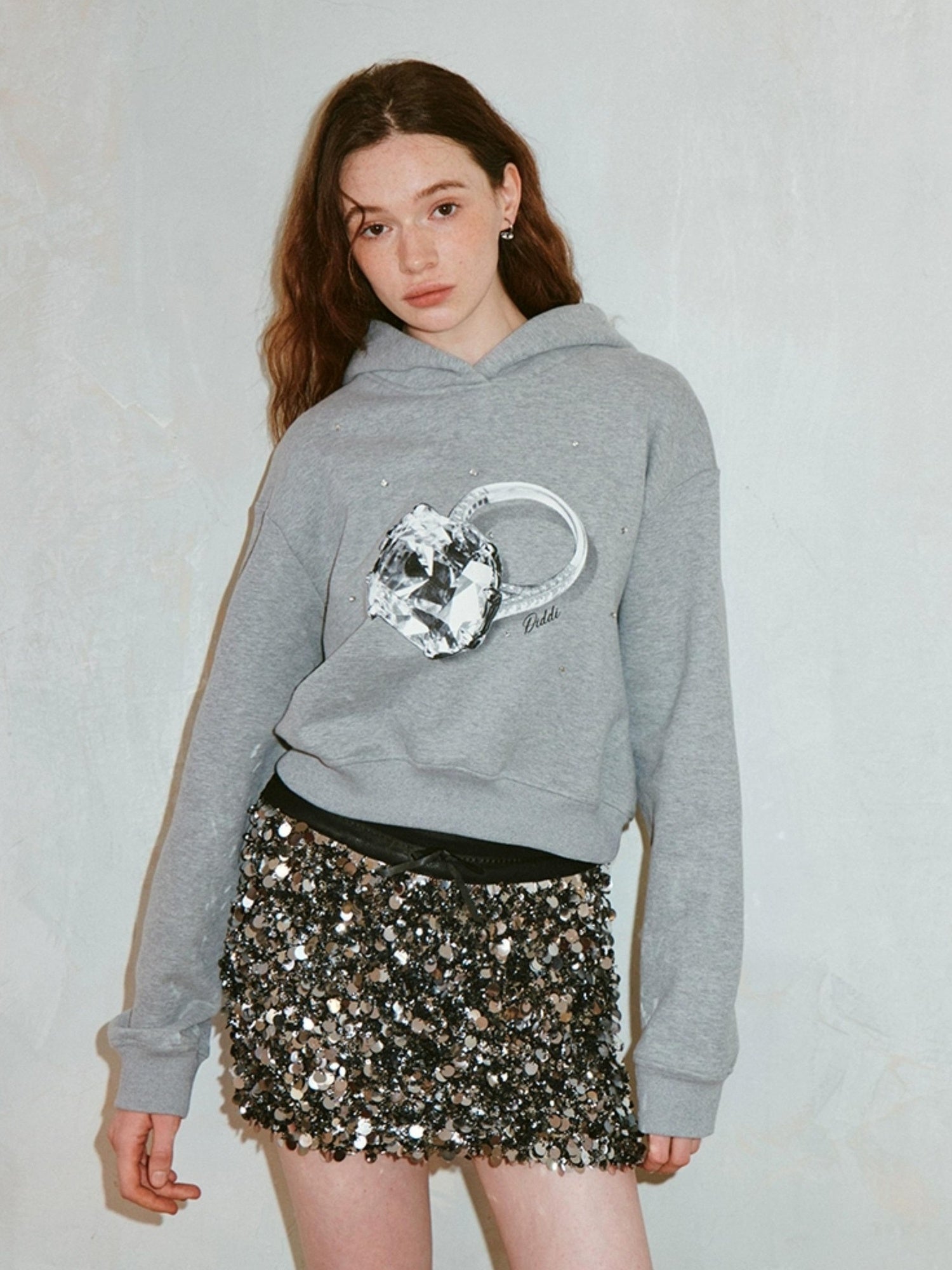 DIDDI MODA Sparkling Diamond Print Cropped Hoodie