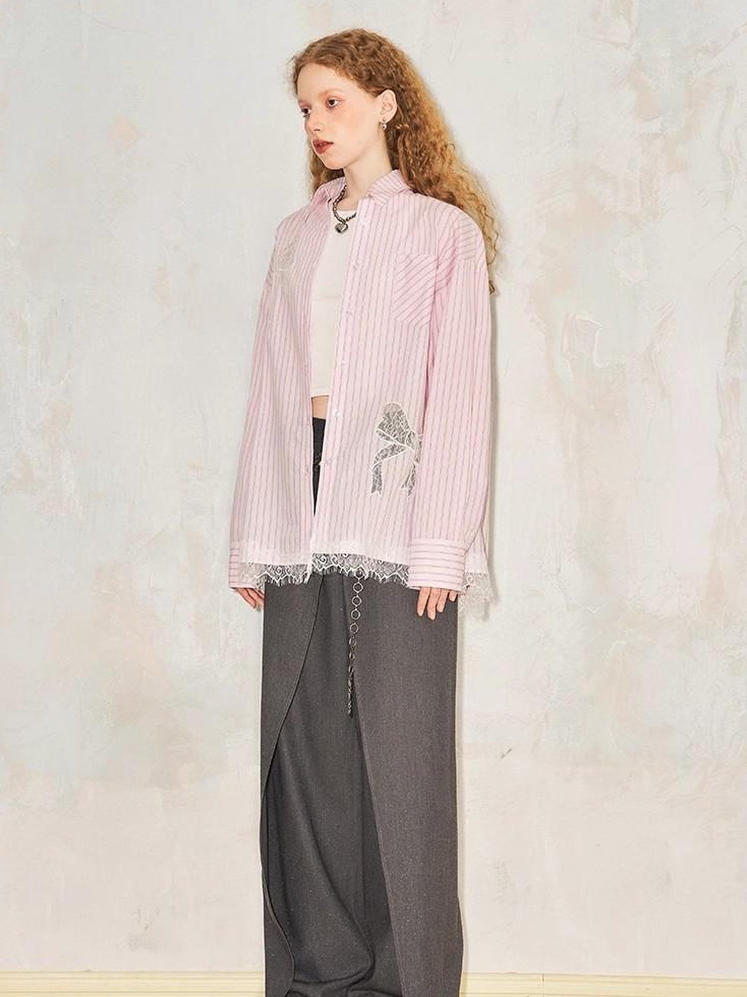 DIDDI MODA Sparkling Disco Embroidered Sweatshirt Asymmetrical Bow Shirt Set