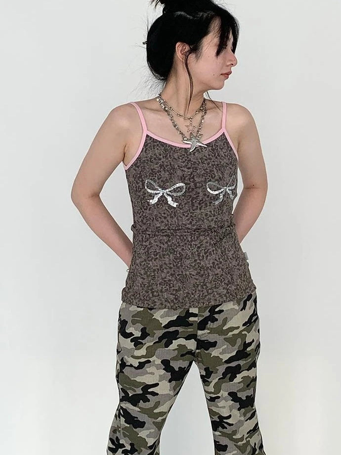Sparkly Leopard Bow Tie-Dye Summer Camisole Top
