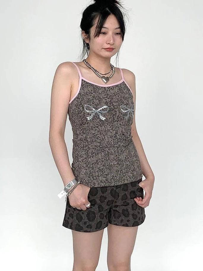 Sparkly Leopard Bow Tie-Dye Summer Camisole Top