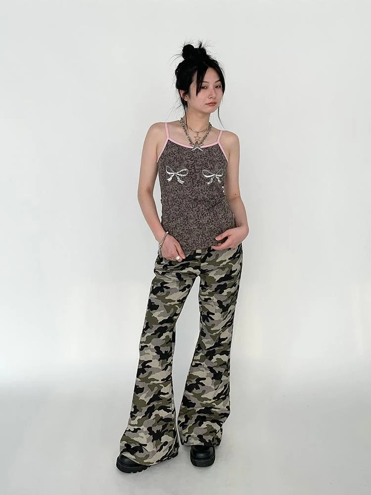 Sparkly Leopard Bow Tie-Dye Summer Camisole Top