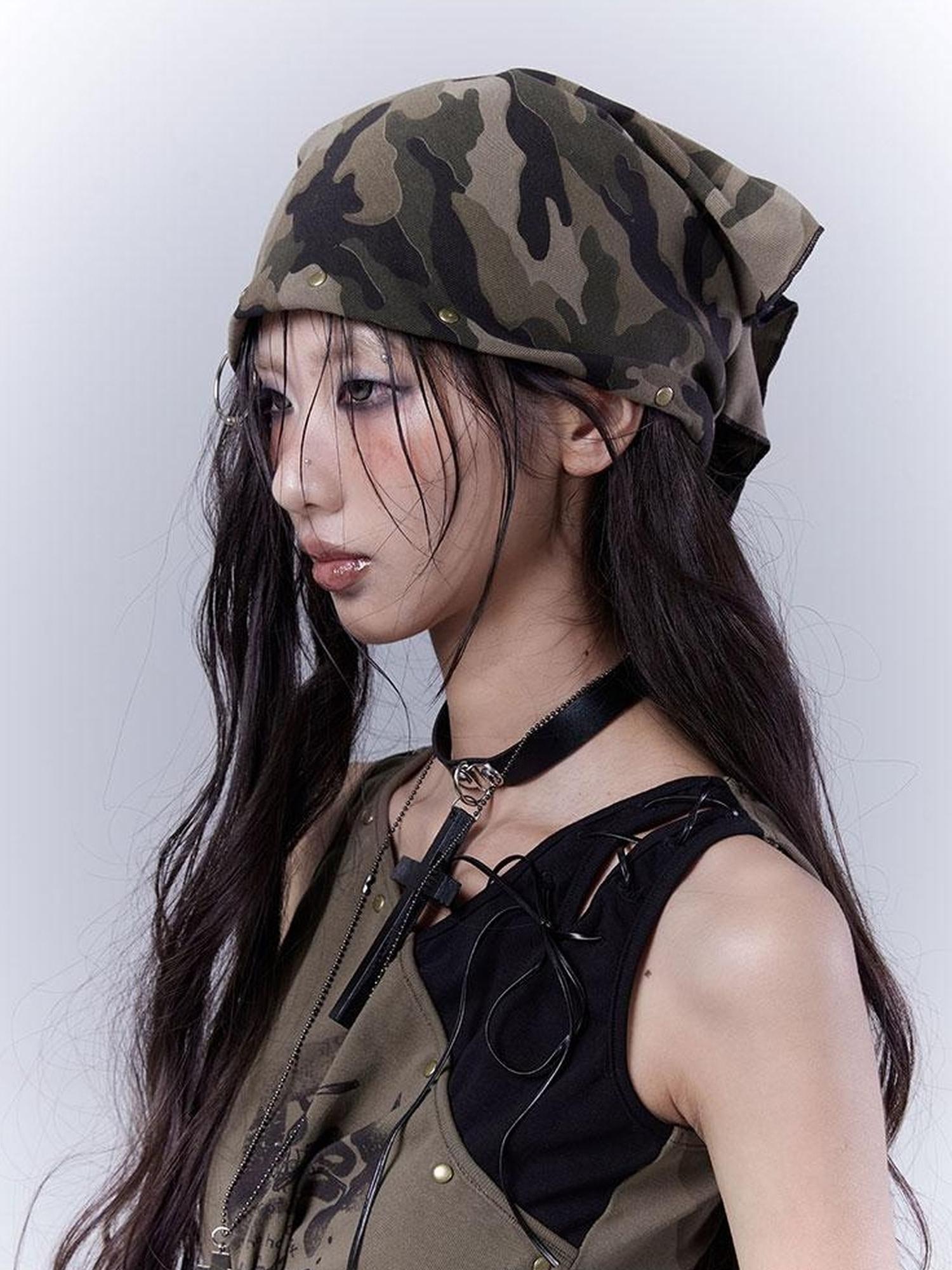 WSW WUSHENWU Spicy Soldier Studded Camo Bandana Punk Utility Scarf