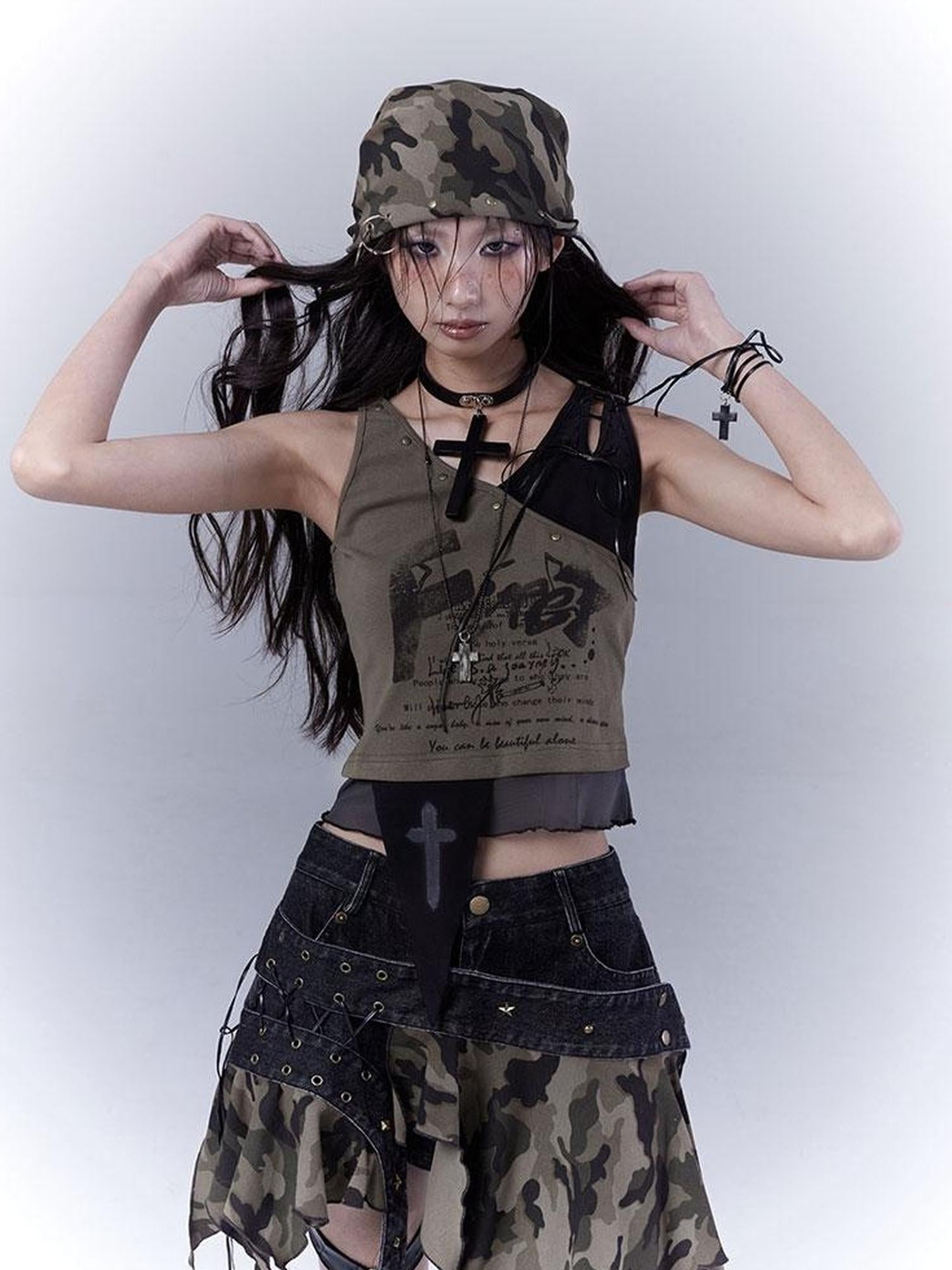 WSW WUSHENWU Spicy Soldier Studded Camo Bandana Punk Utility Scarf