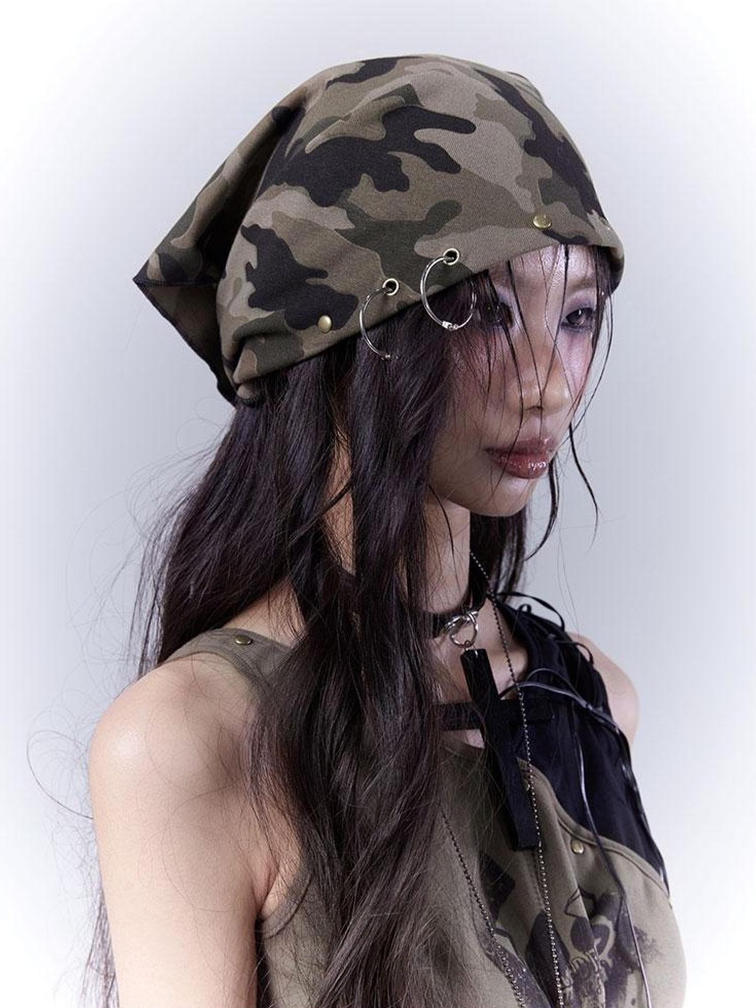WSW WUSHENWU Spicy Soldier Studded Camo Bandana Punk Utility Scarf