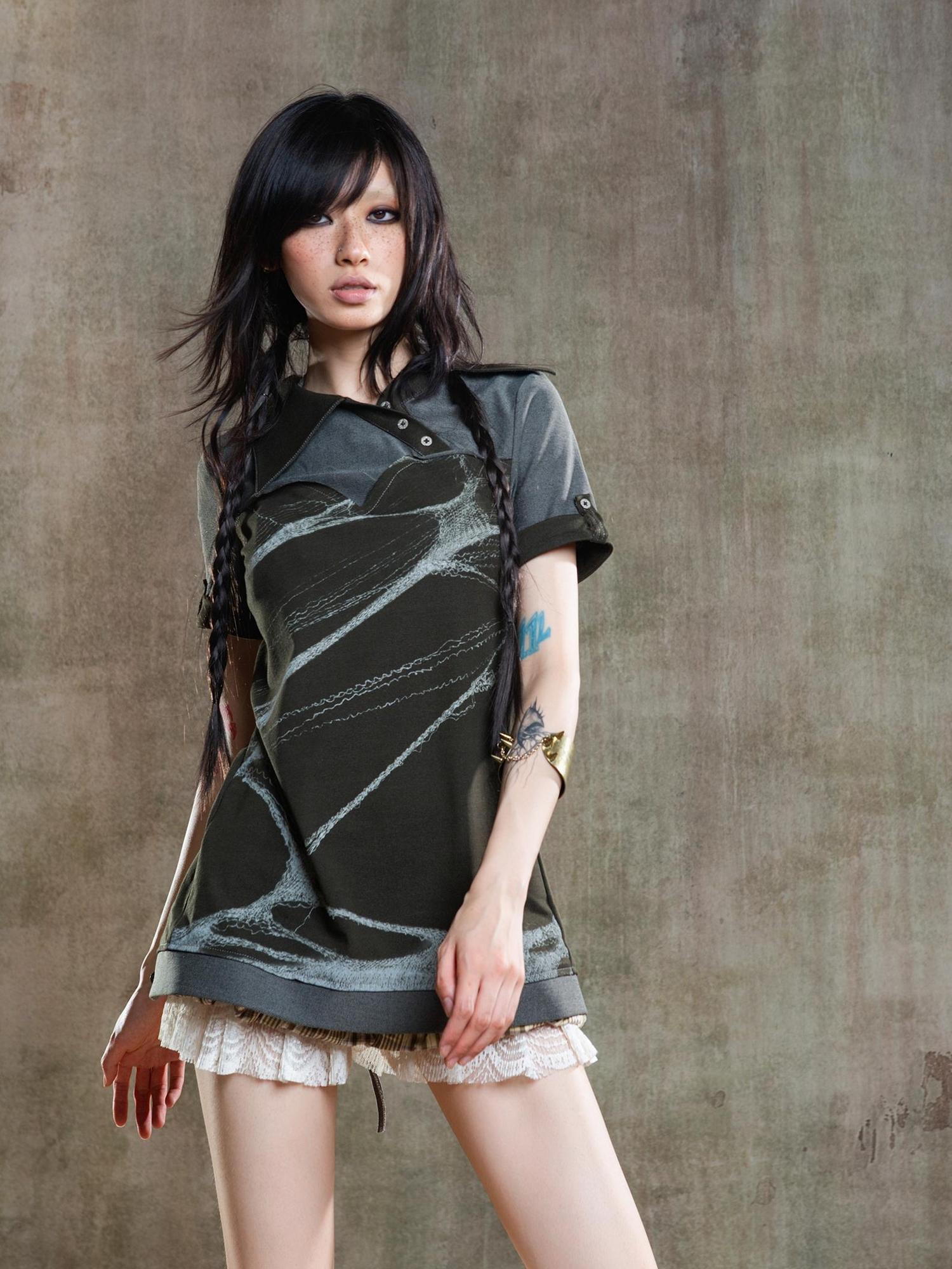 ARIADNAw Spiderweb Print Punk T Shirt Fearless Streetwear