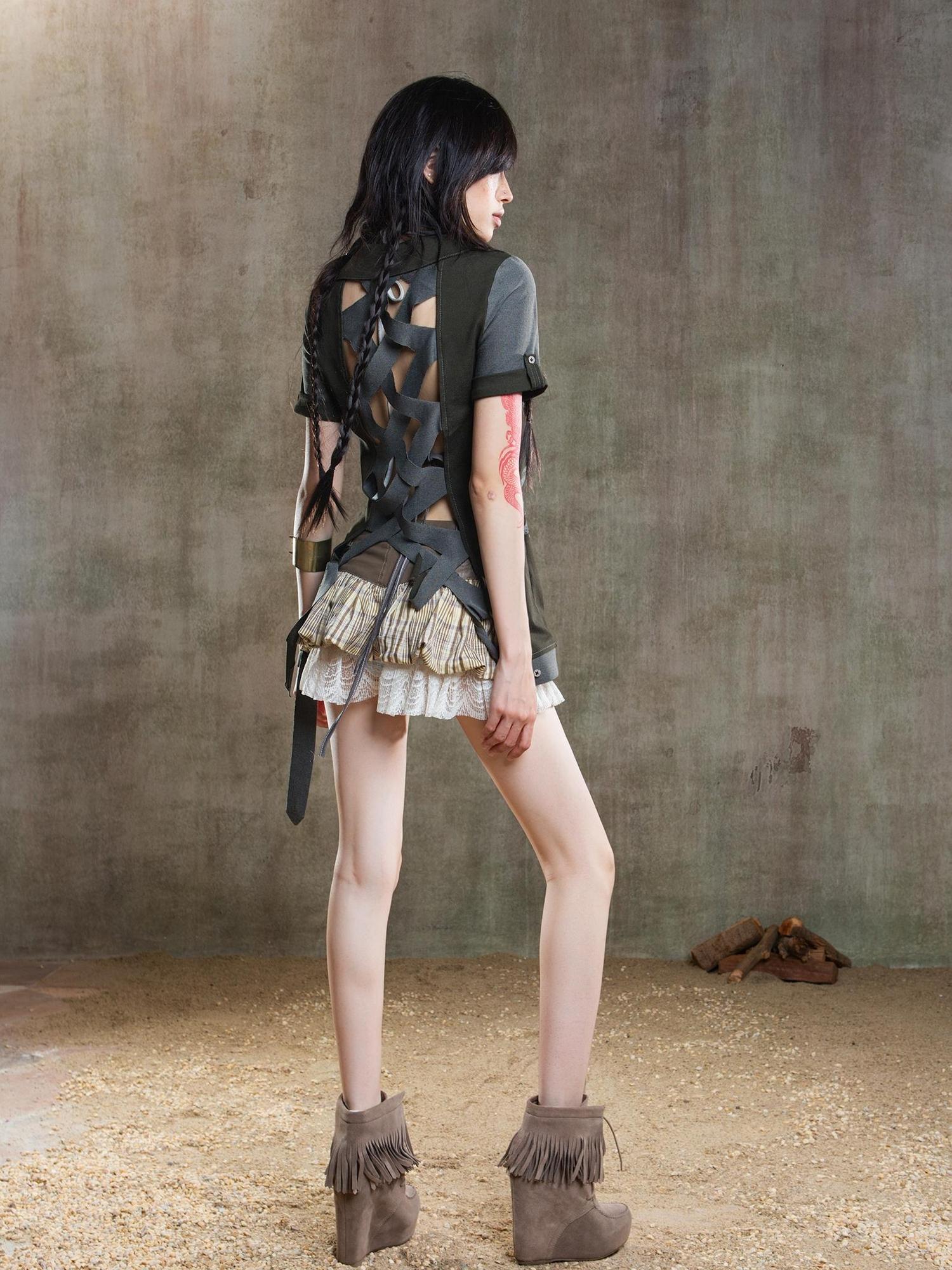 ARIADNAw Spiderweb Print Punk T Shirt Fearless Streetwear