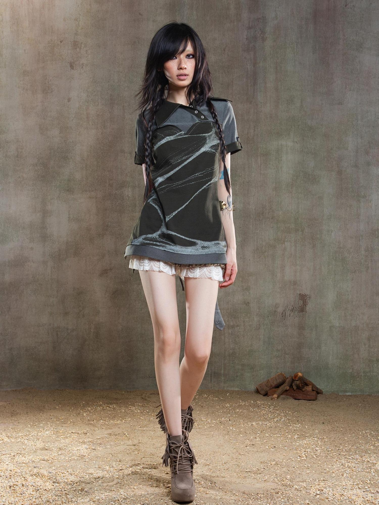 ARIADNAw Spiderweb Print Punk T Shirt Fearless Streetwear