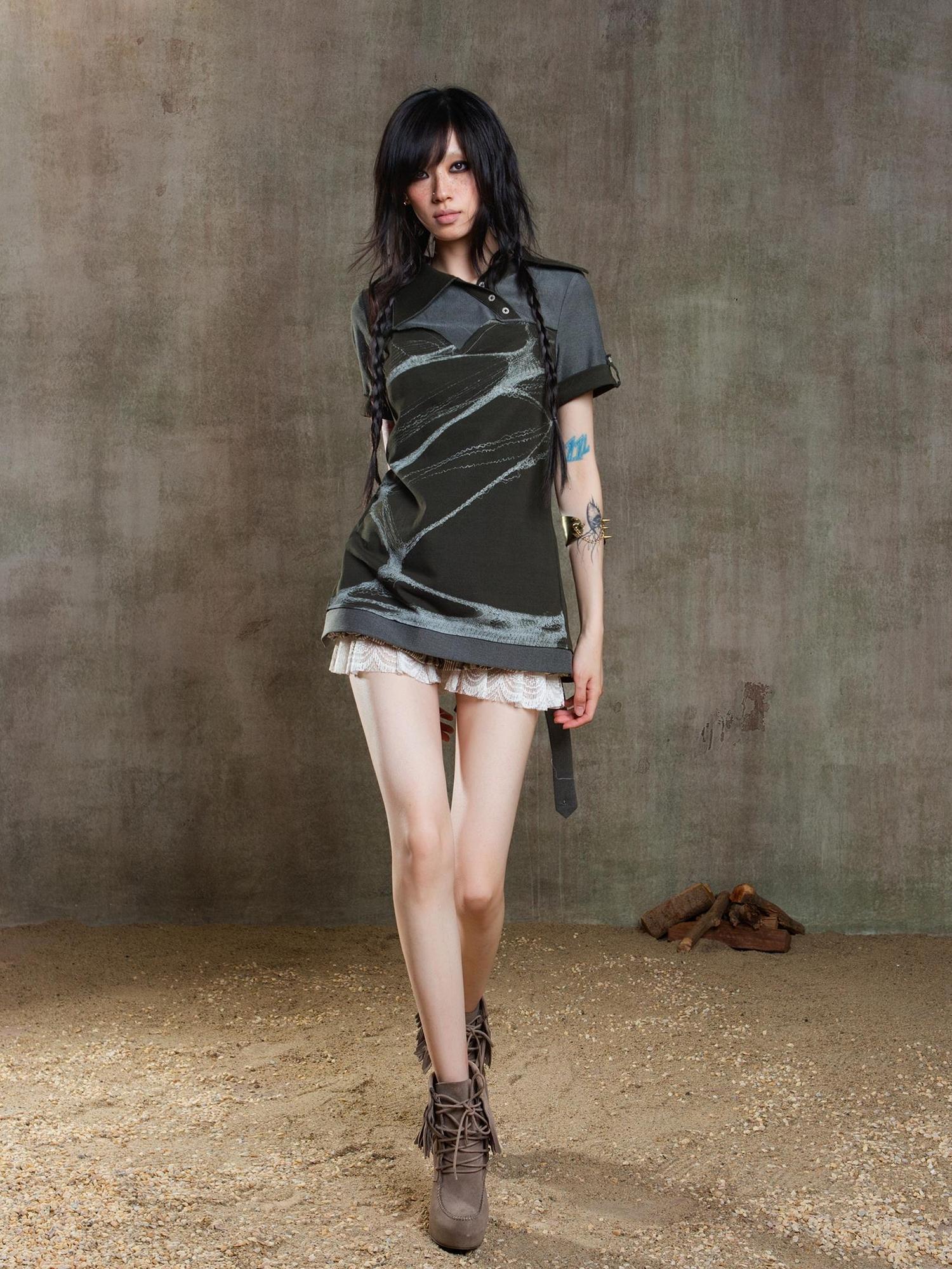 ARIADNAw Spiderweb Print Punk T Shirt Fearless Streetwear
