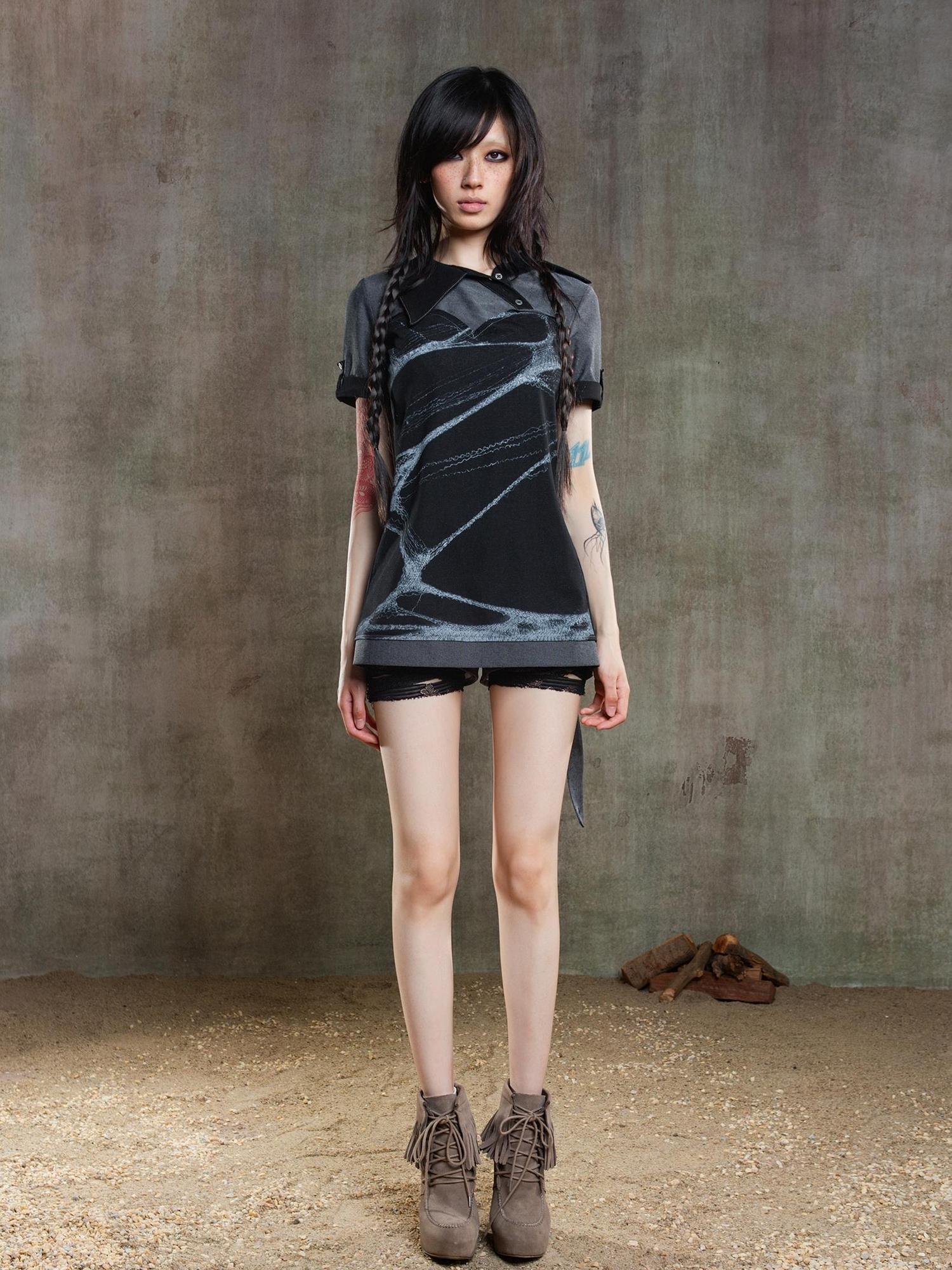 ARIADNAw Spiderweb Print Punk T Shirt Fearless Streetwear