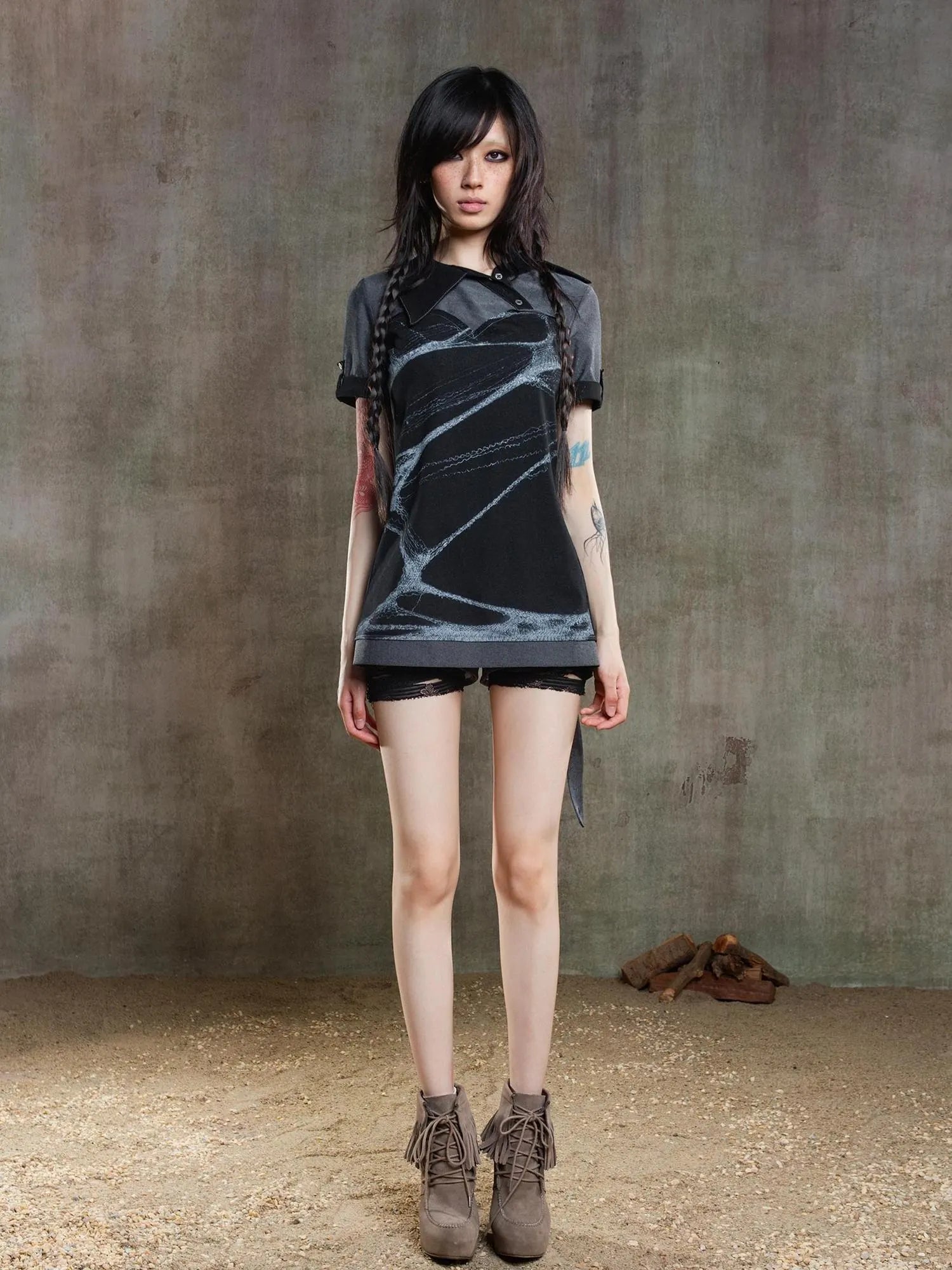 Spiderweb Print Punk T Shirt Fearless Streetwear
