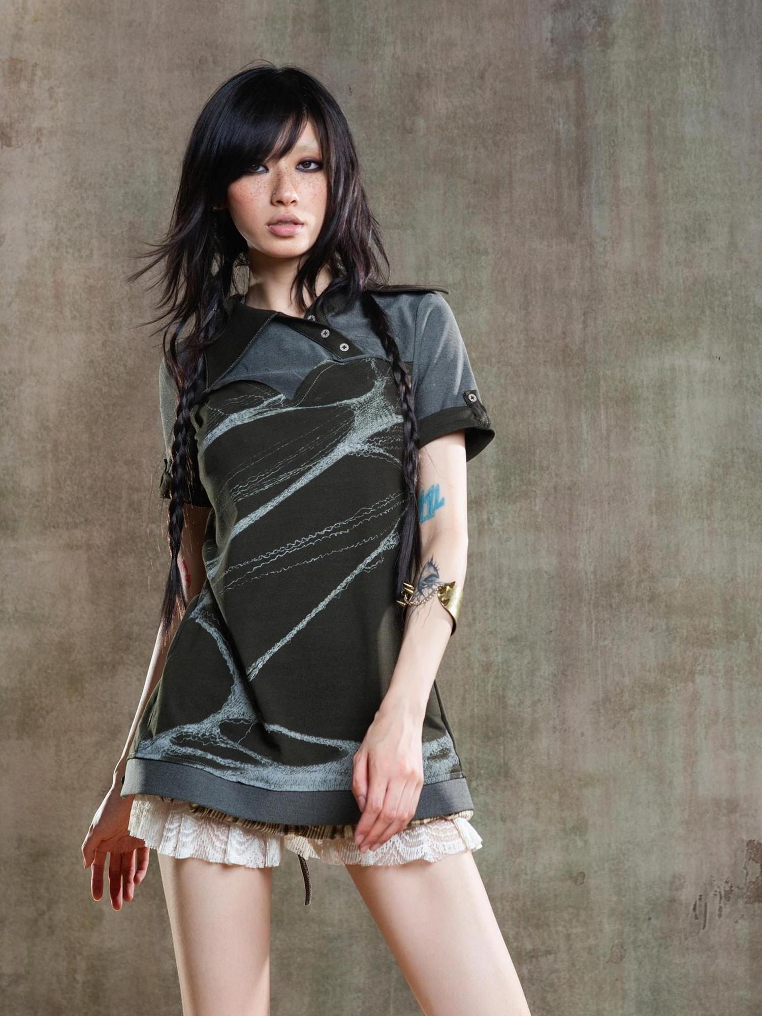 ARIADNAw Spiderweb Print Punk T Shirt Fearless Streetwear