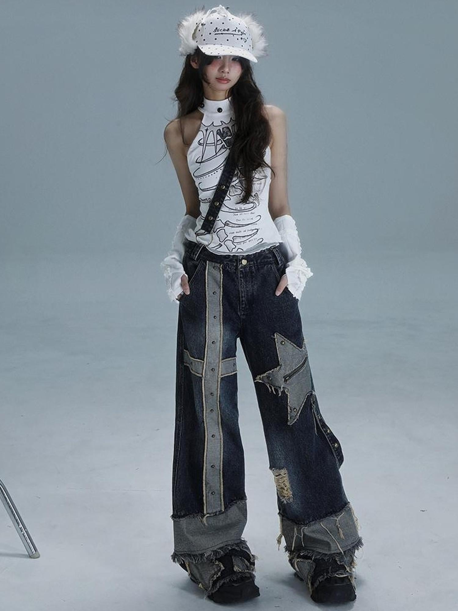 WSW WUSHENWU Spine Print Halter Neck Crop Top