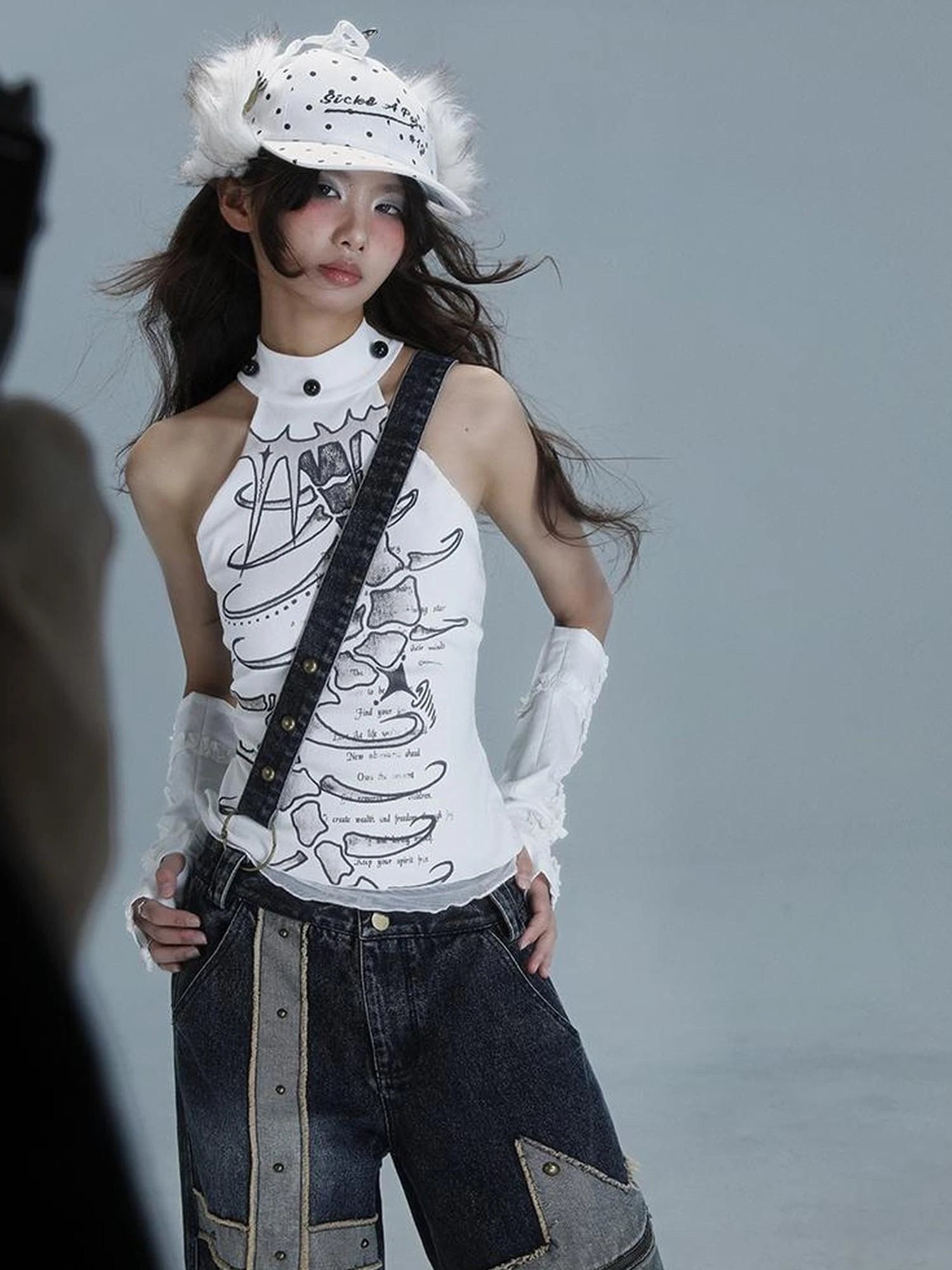 Spine Print Halter Neck Crop Top