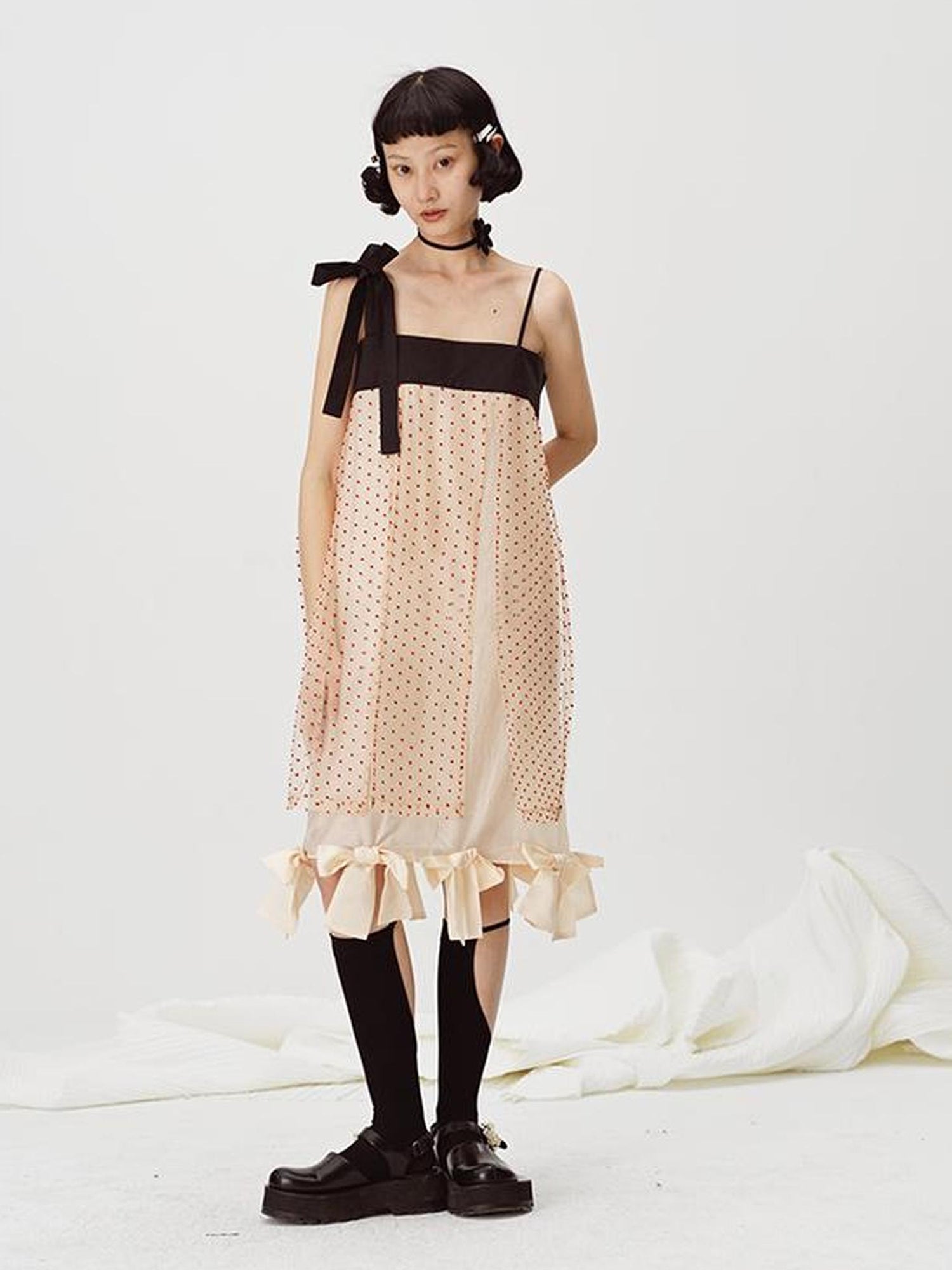 DIDDI MODA Split Front Bow Tie Contrast Sleeveless Midi Dress