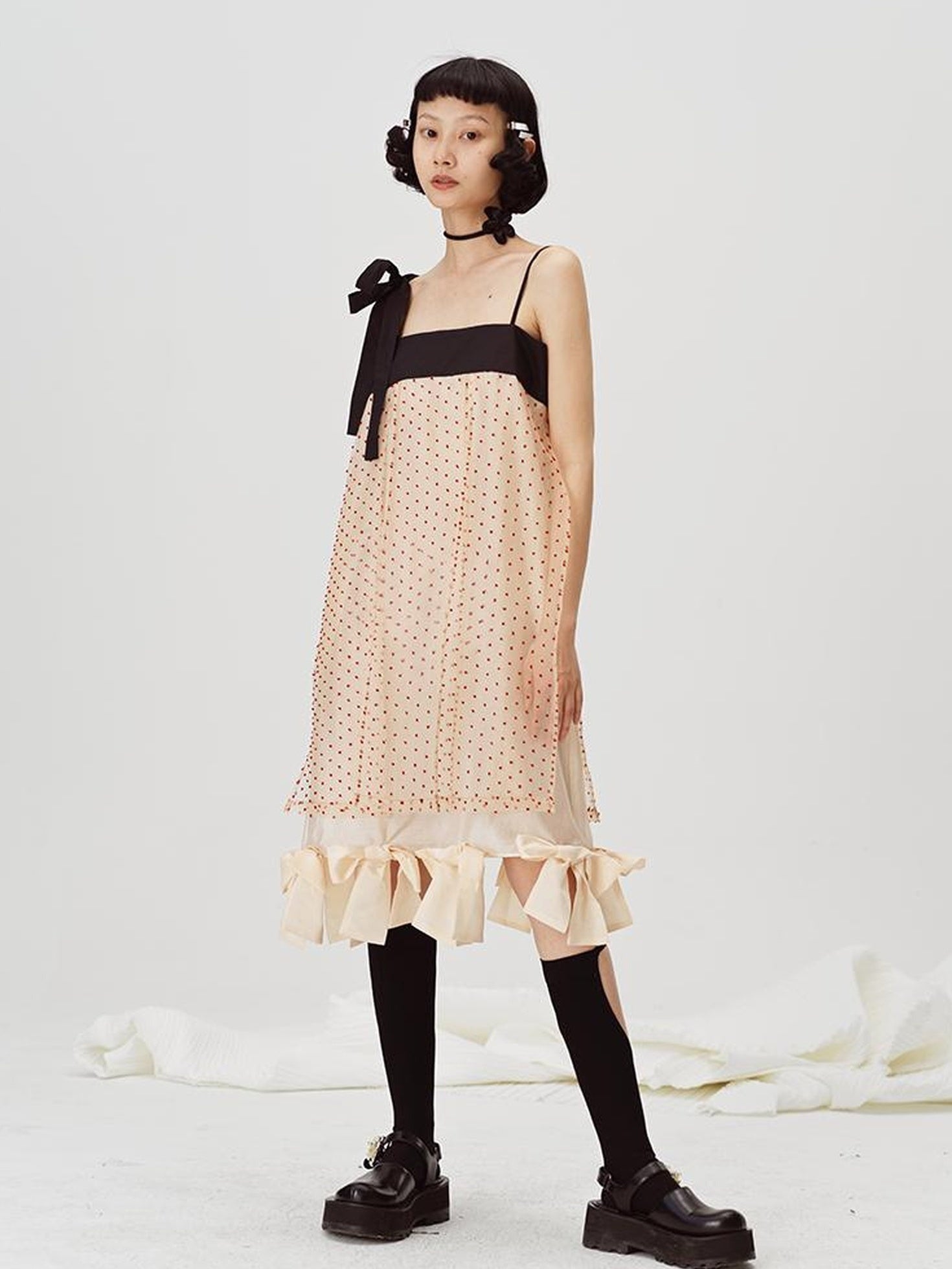 DIDDI MODA Split Front Bow Tie Contrast Sleeveless Midi Dress