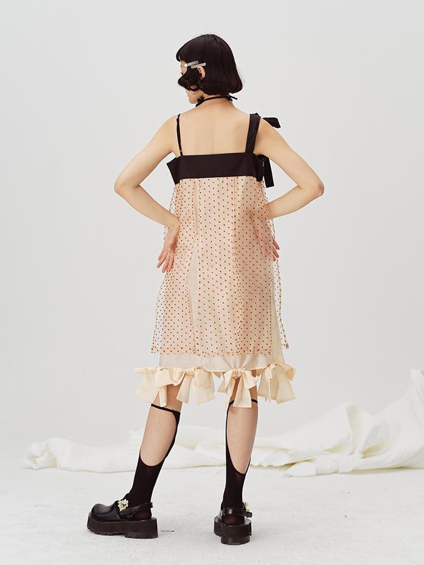 DIDDI MODA Split Front Bow Tie Contrast Sleeveless Midi Dress